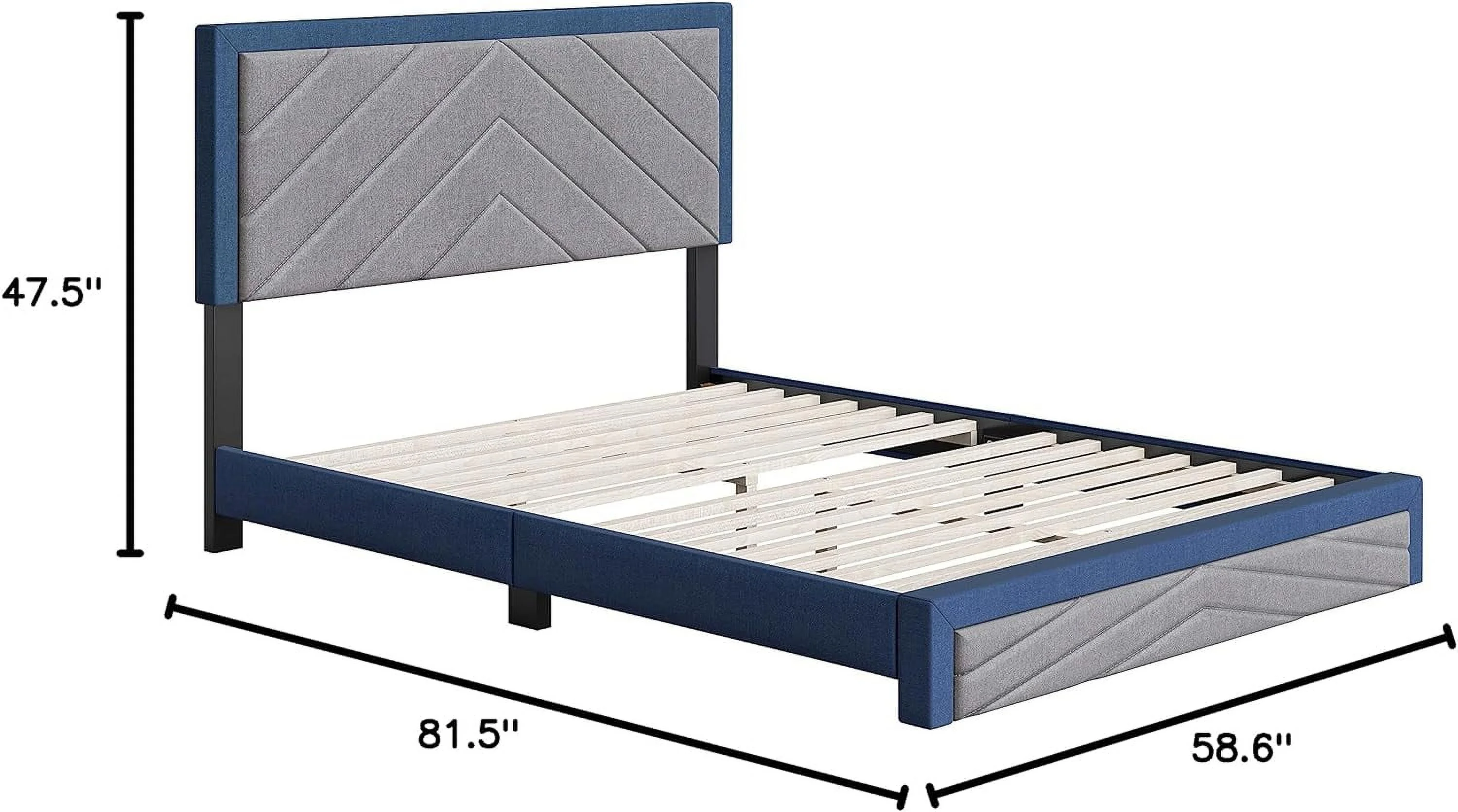 Barcelona Upholstered Platform Bed With Headboard And Durable Mattress Foundation With Strong 14 Wood Slat Supports, No Boxspring Required: Full, Blue/Gray