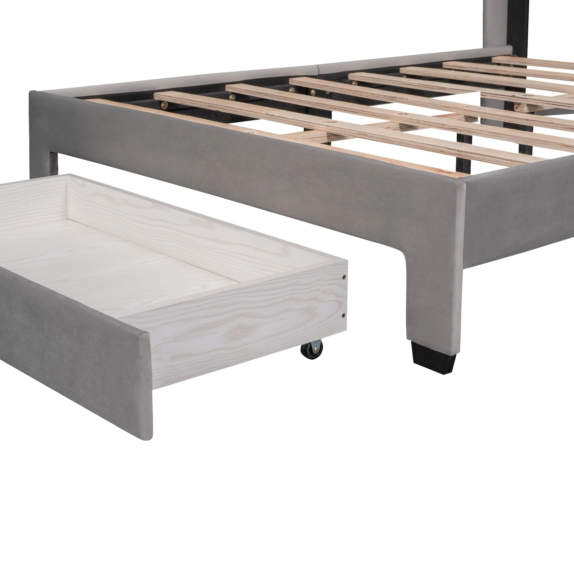 Elegant Velvet Upholstered Storage Platform Bed with A Big Drawer Grey - Full
