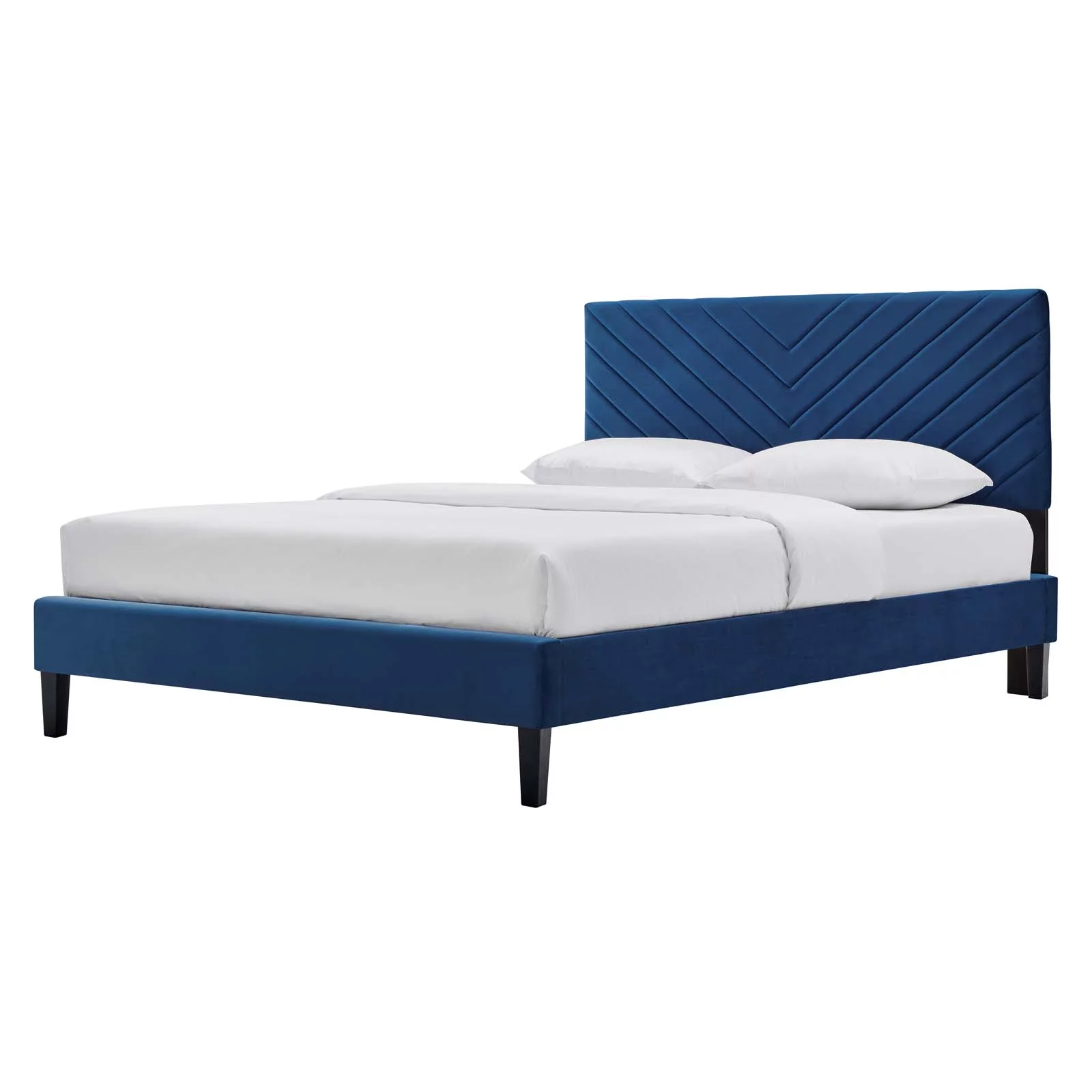 Platform Bed Frame, Twin Size, Blue Navy, Velvet, Modern Contemporary, Bedroom Master Guest Suite Room