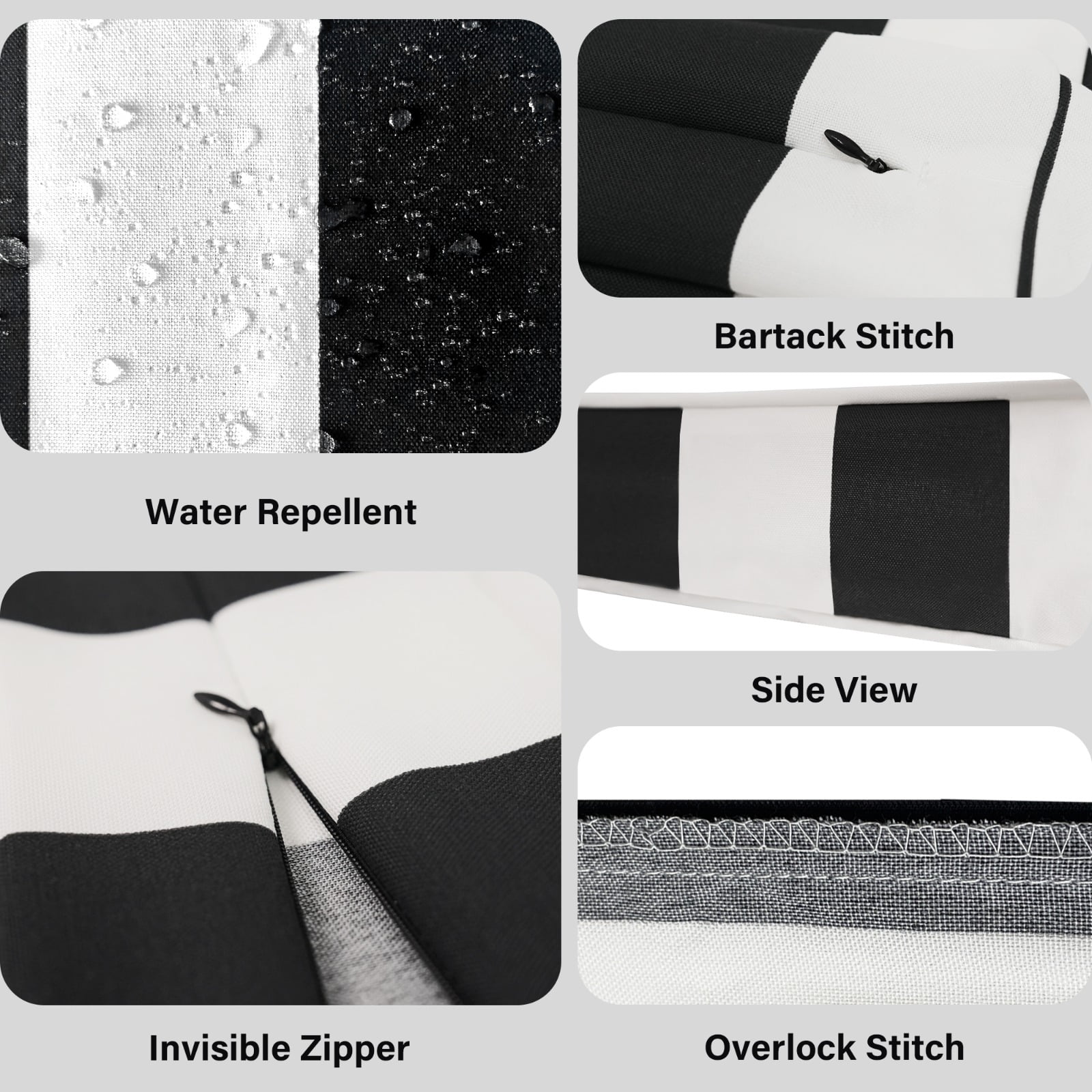 8-PIECE DELUXE BUNDLE Outdoor Cushion Covers and Chair Pads – Compatible with IKEA Duvholmen, Chic Black and White Cabana Stripe