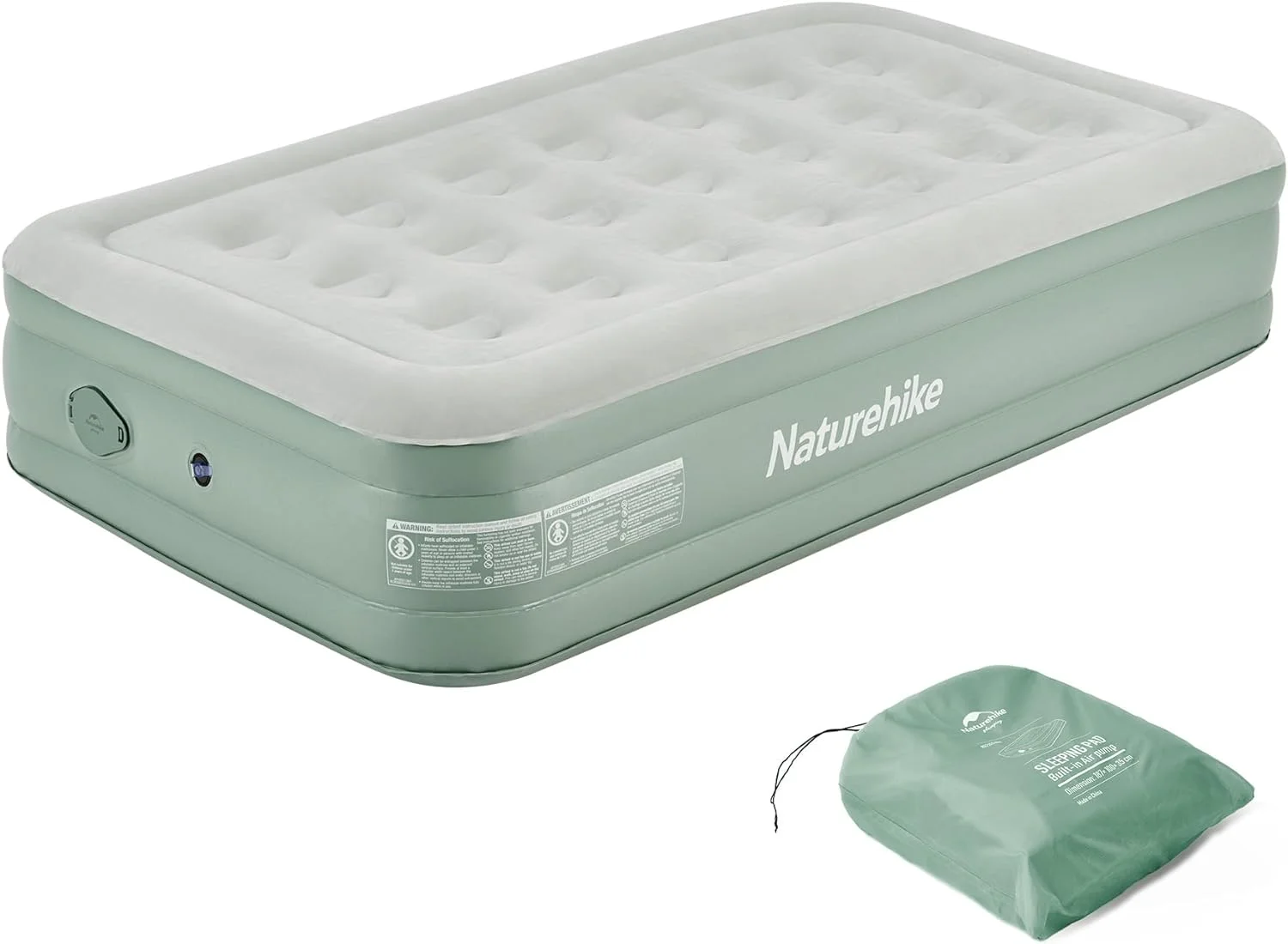 YGDU Raised Twin Size Air Mattress, Camping Inflatable Bed with Built-in Electric Pump for Home, Camping & Guests, Single & Double - Mint Green