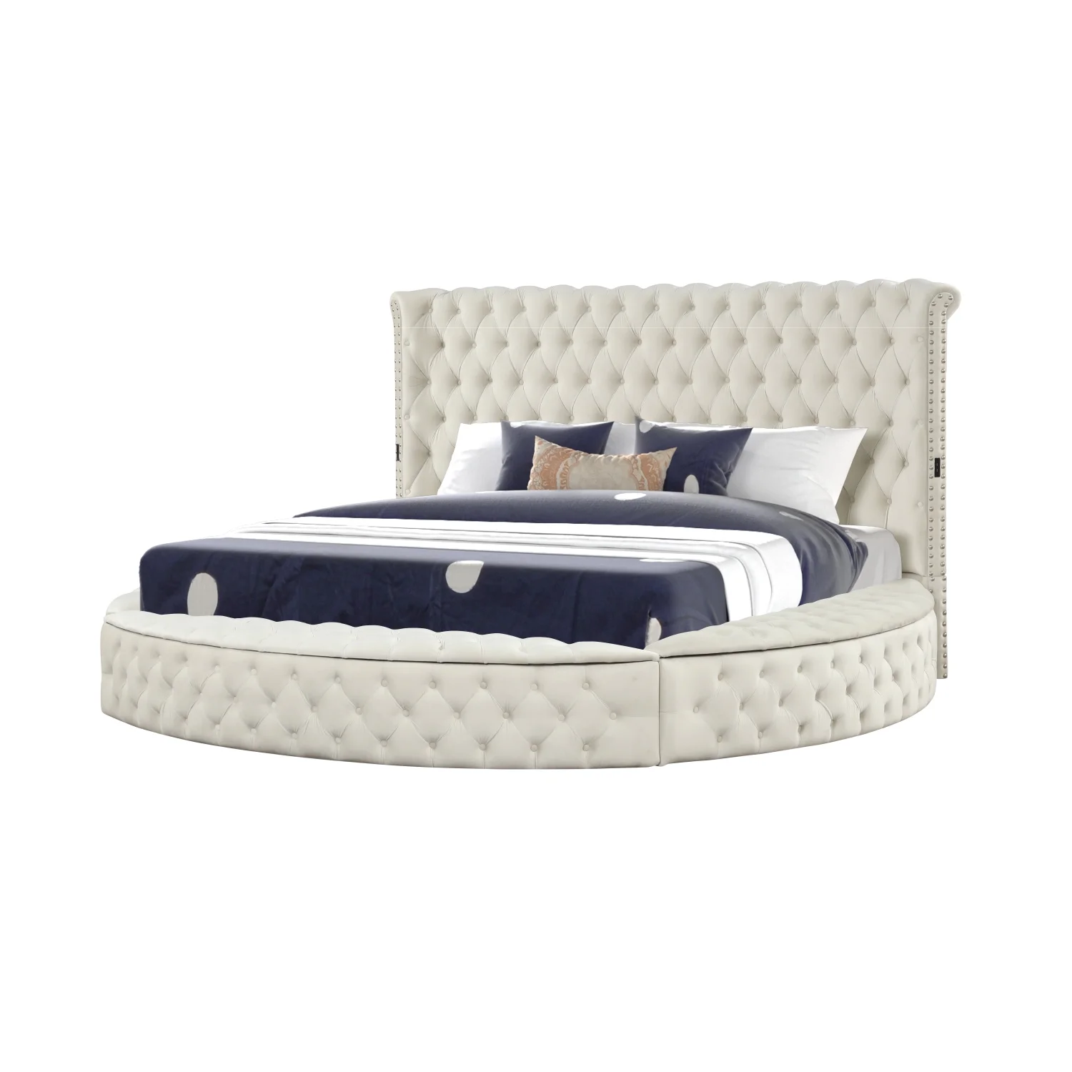Hazel Queen Tufted Upholstery Storage Bed made with Wood in Cream