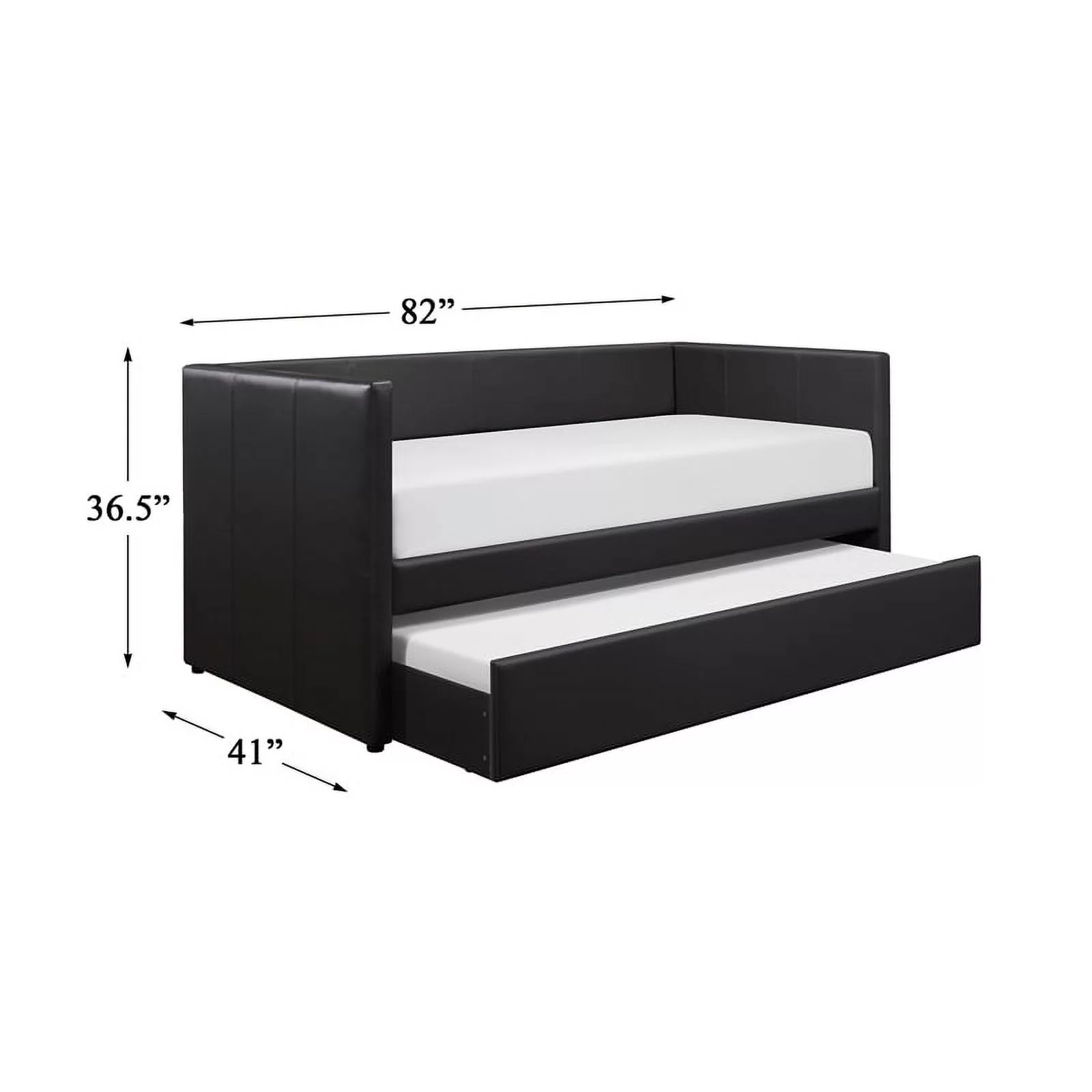 Pemberly Row Contemporary Faux Leather Daybed with Wood Frame in Black