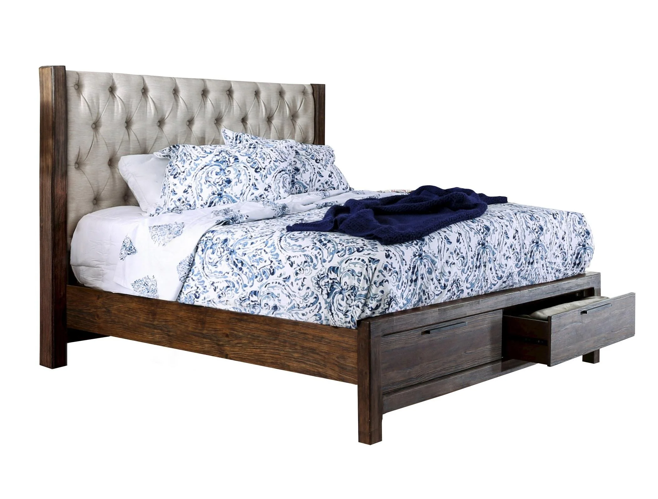 Rustic Natural Solid Wood Queen Bedroom Set 6pcs FOA CM7577DR-Q Hutchinson