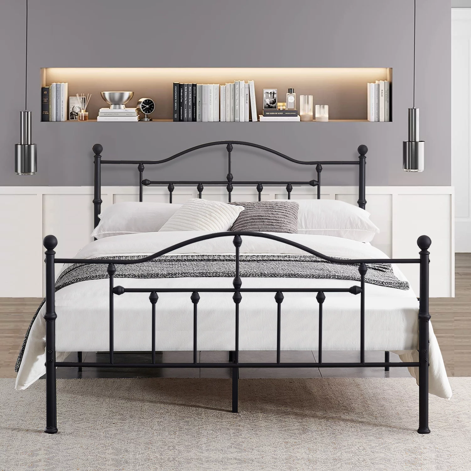 VECELO Full Size Metal Platform Bed Frame with Headboard and Footboard for Bedroom, Black