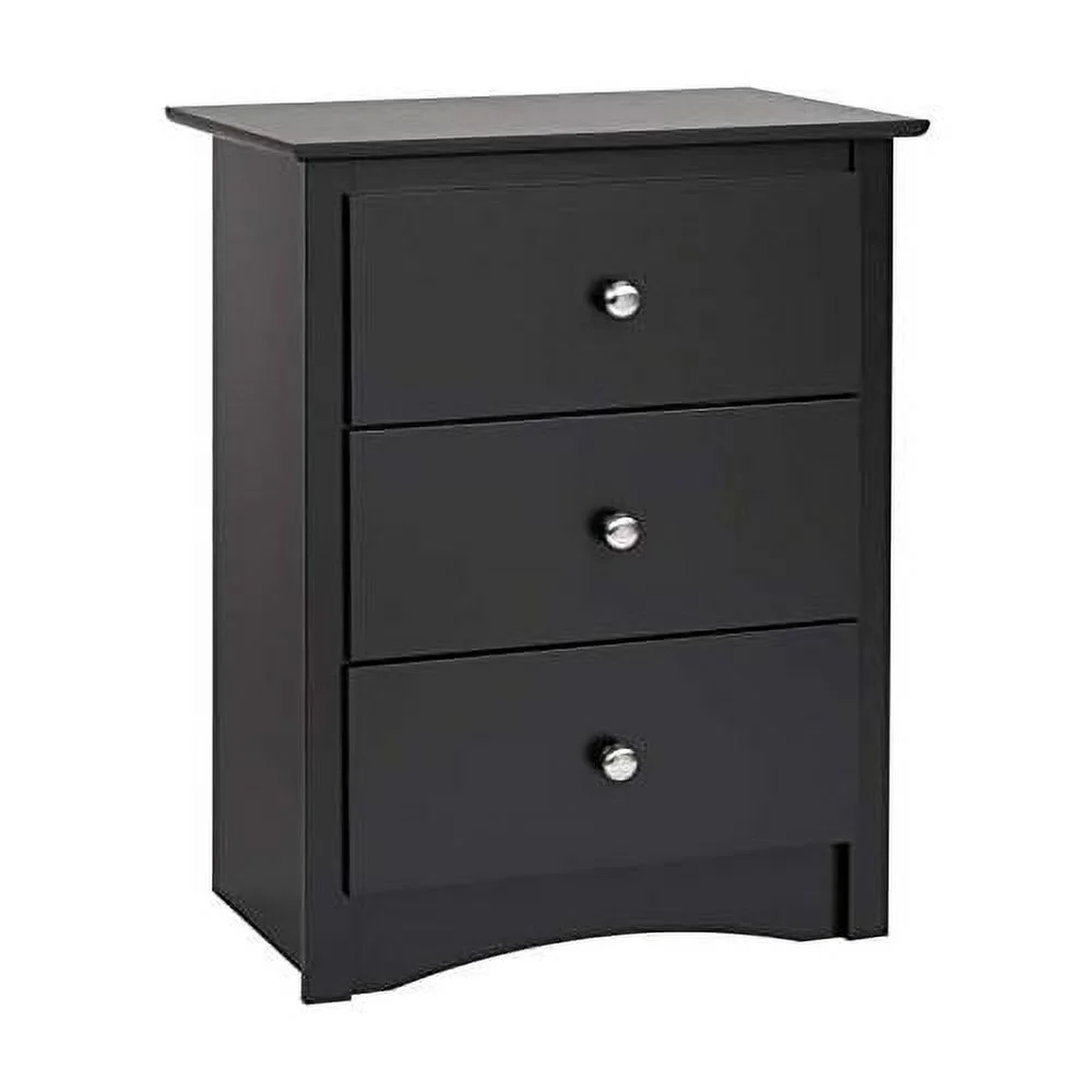 Modern 3 Drawer Wooden Bedside Tall Nightstand In Black