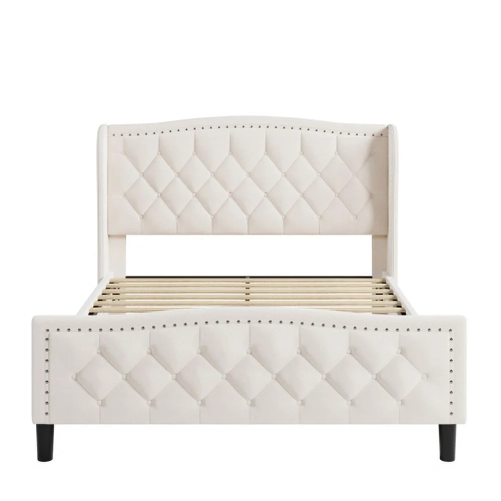 Queen Bed Frame Iron Frame - Off White