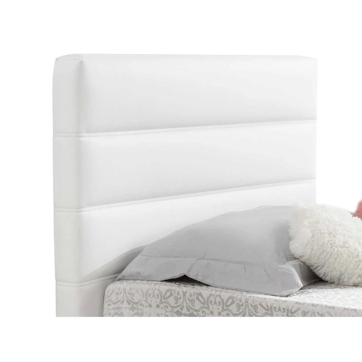 Casabianca Home CB-A104FWH Luigi PU-Leather Tufted Headboard Bed with Storage in White - Full Size