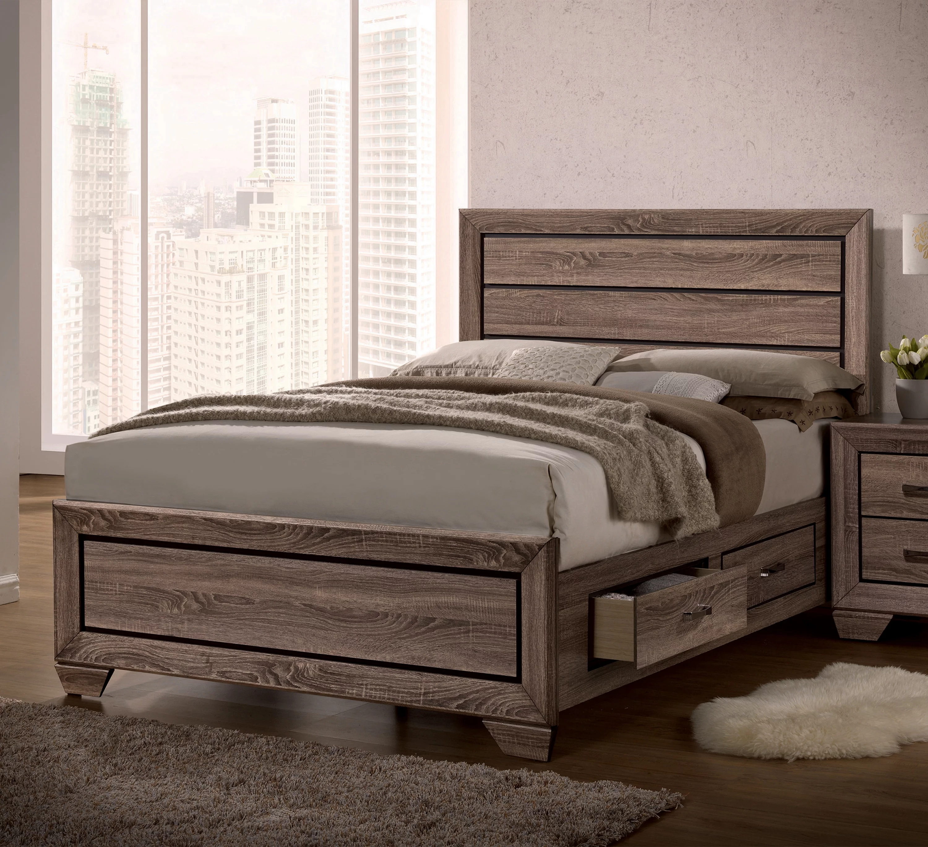 Kauffman Queen Storage Bed Washed Taupe