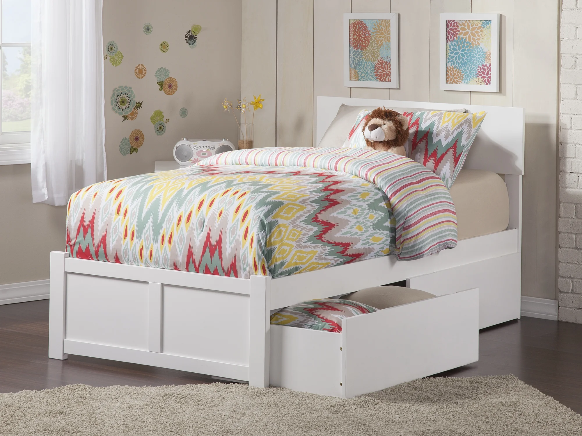 Orlando Platform Bed with Flat Panel Foot Board and 2 Urban Bed Drawers, Multiple Colors, Multiple Sizes