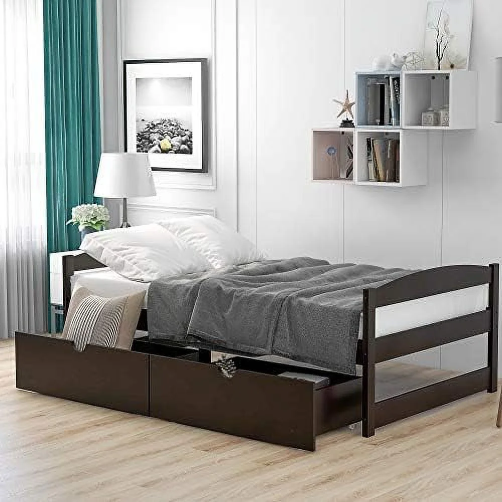 NLIBOOMLife Twin Size Daybed Twin Platform Bed with Drawers Wood Twin Bed Frame Twin Daybed Captains Bed for Bedroom Espresso