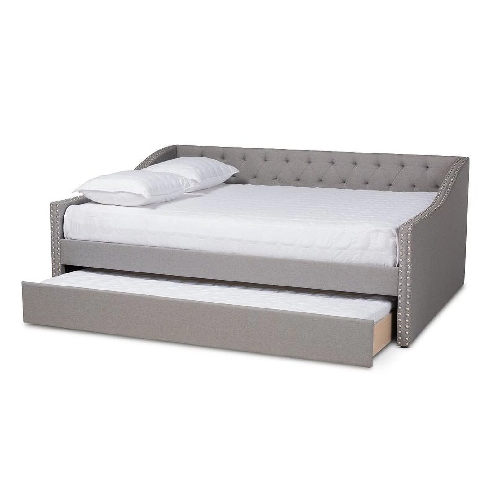 Bowery Hill Queen Size Light Grey Upholstered Daybed with Trundle