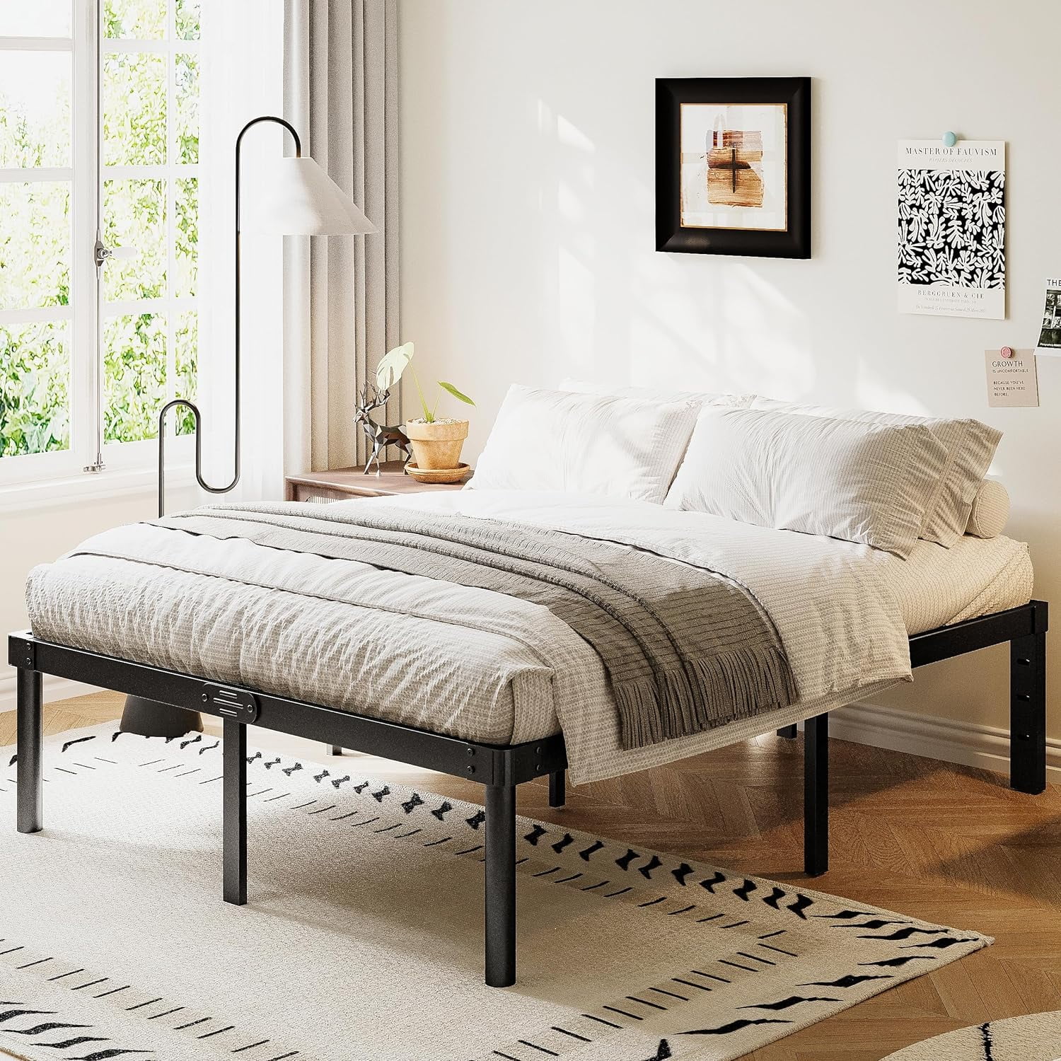 Full Size Bed Frame 14 Inch Metal Bed Frames Full No Box Spring Needed Heavy Duty Easy Assembly Noise Free 4003-14B