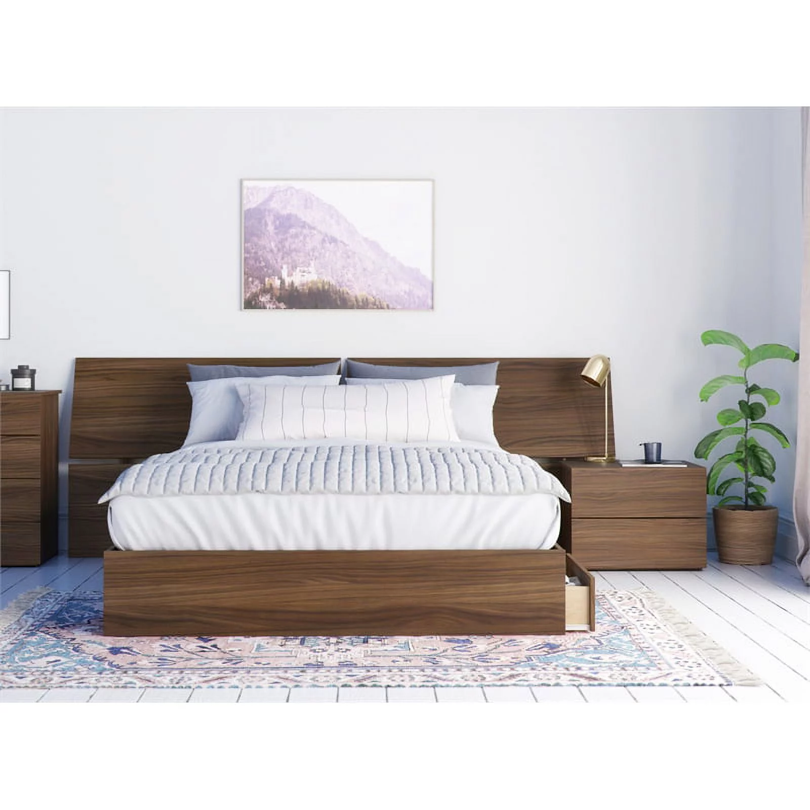 Pemberly Row Modern 3 Piece Queen Size Bedroom Set in Walnut