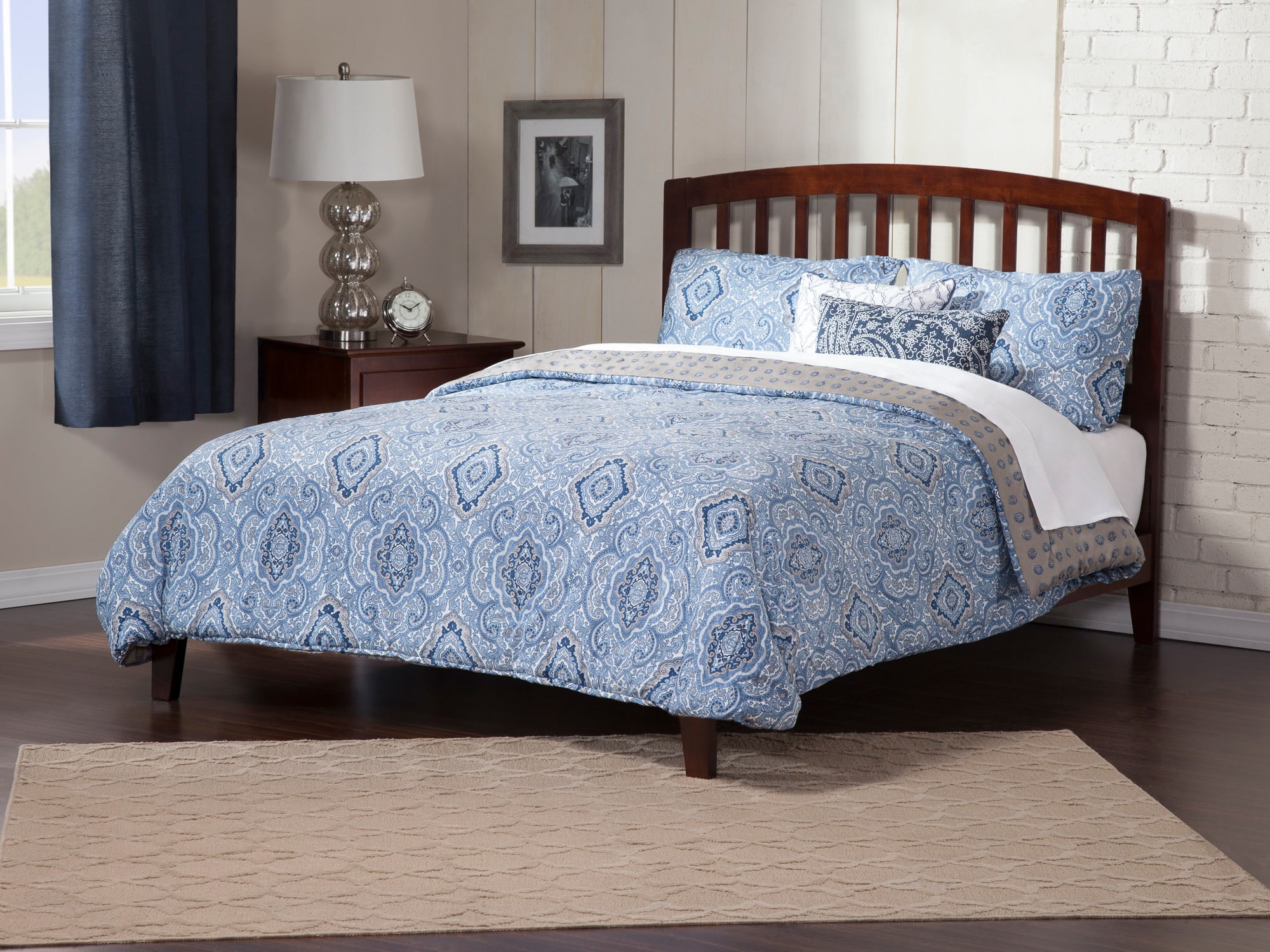 AFI Richmond King Low Profile Wood Platform Bed Frame with Slatted Headboard, Walnut