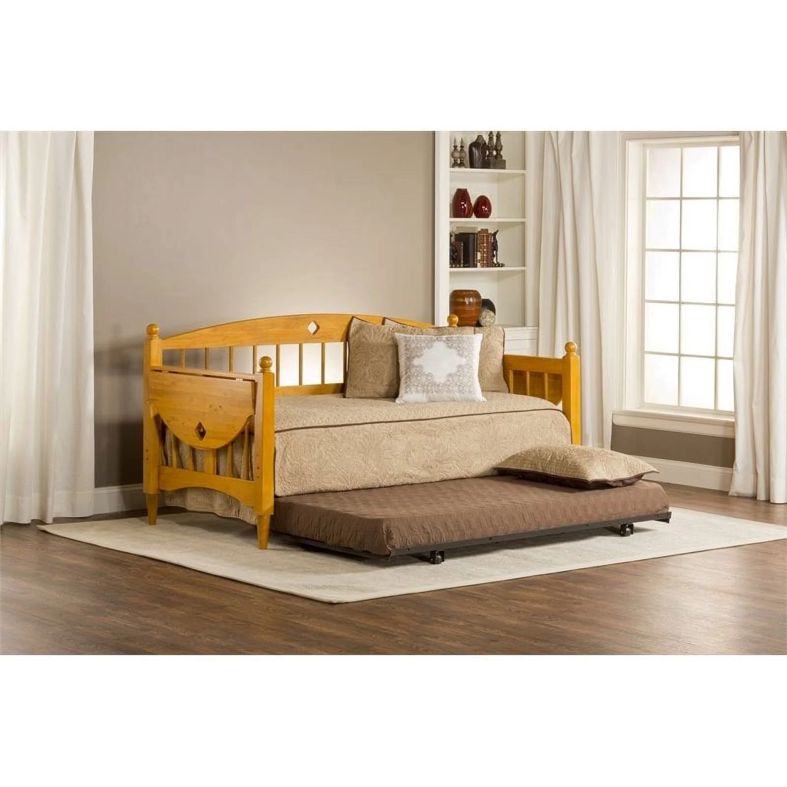 Bowery Hill Solid Wood Twin Daybed with Trundle in Medium Oak