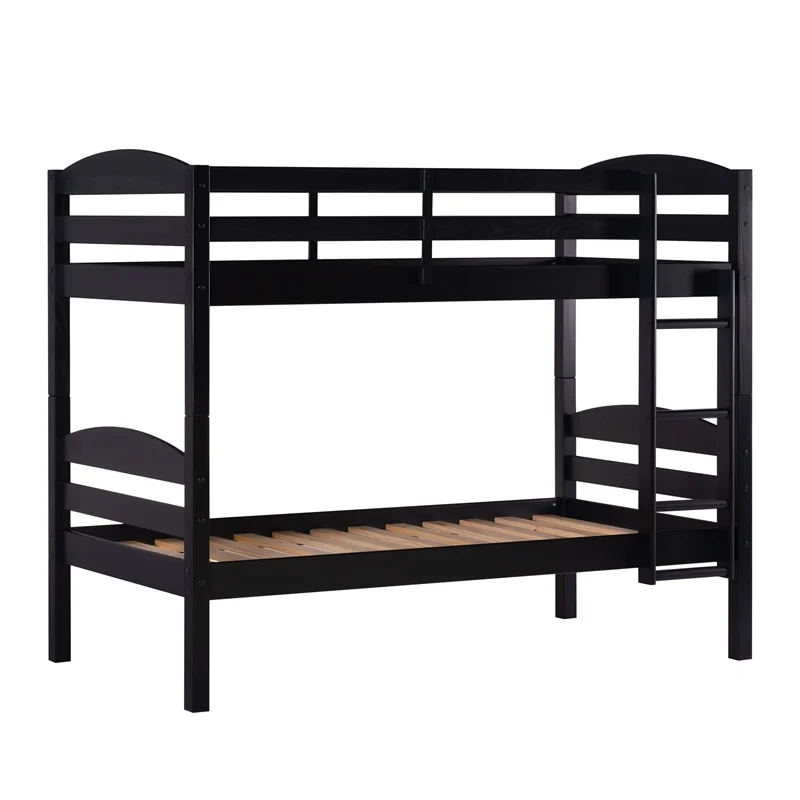 Walker Edison Transitional Twin-over-Twin Solid Wood Bunk Bed Frame in Black
