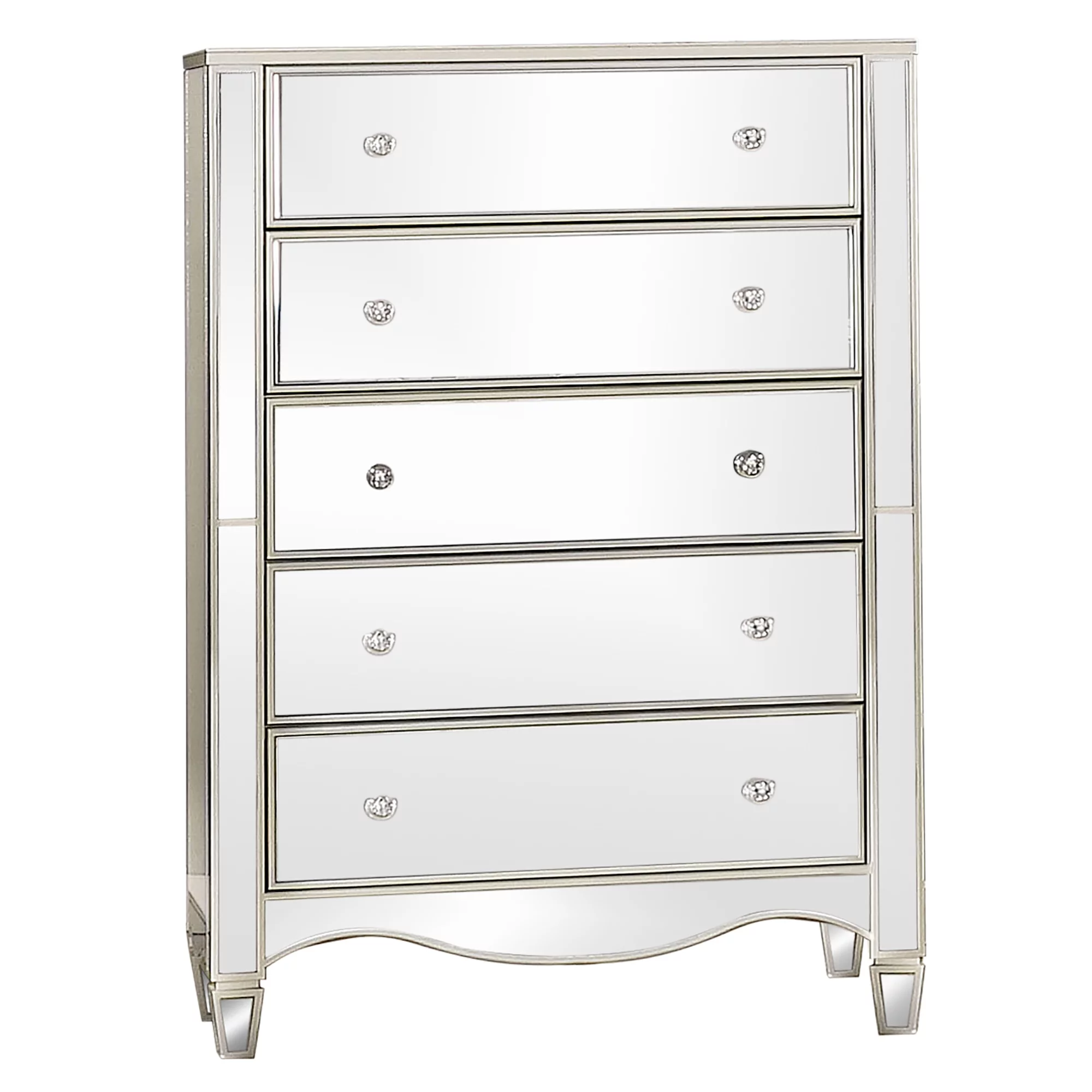 24/7 Shop At Home Mezza Mirrored 5-Drawer Bedroom Chest Dresser in Silver