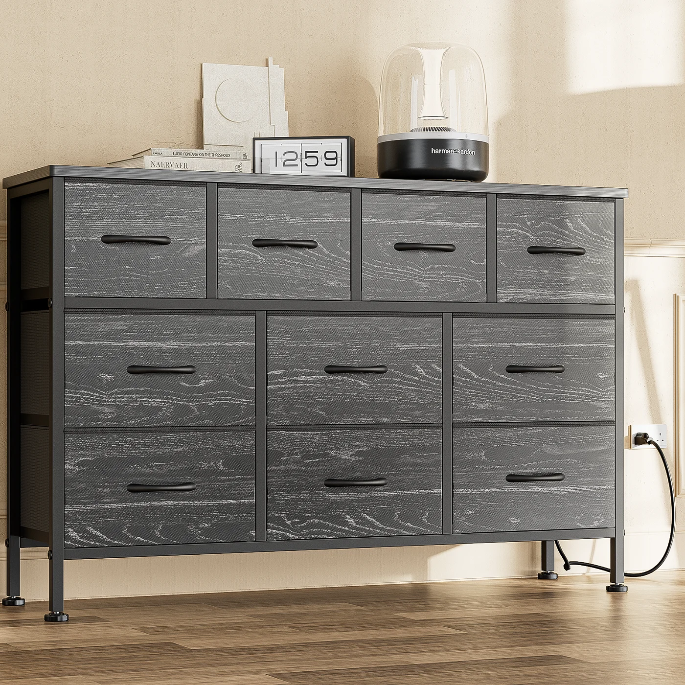 GIKPAL Dresser TV Stand, 10 Drawer Dressers for Bedroom with Power Outlet, Chest of Drawers for 43