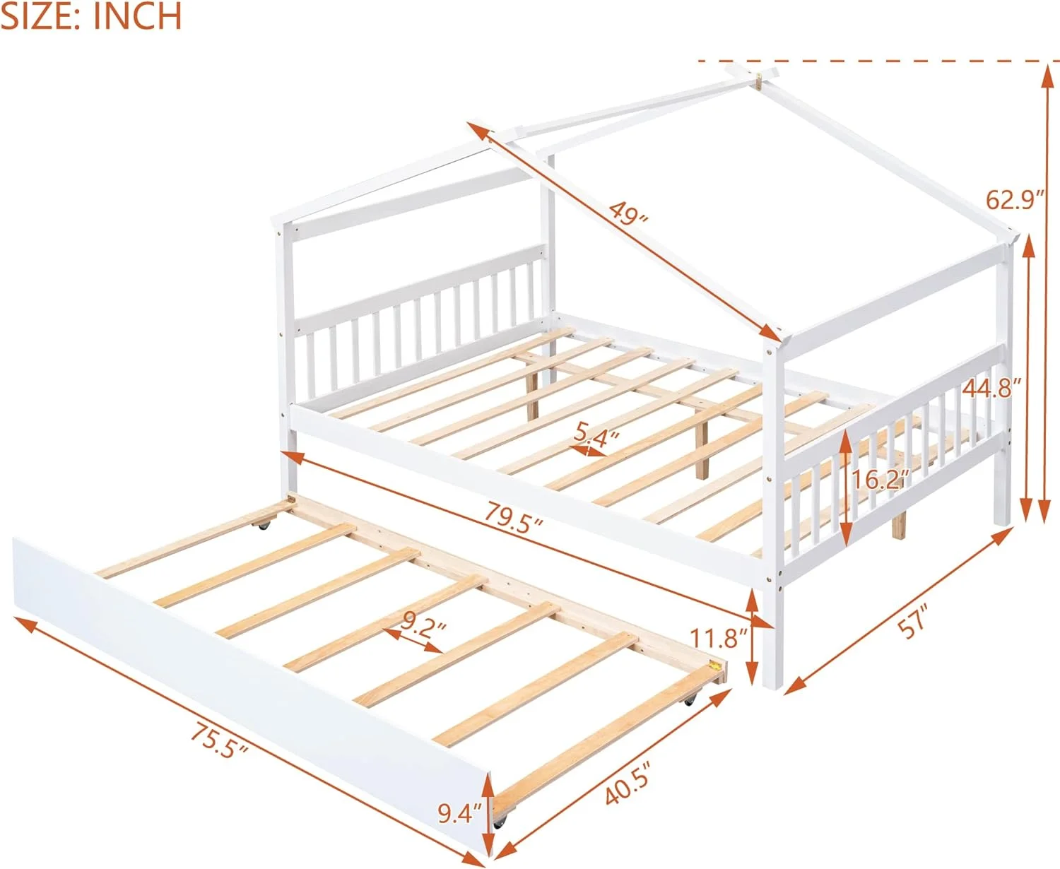 Full House Bed Frame With Trundle House Platform Beds For Kids