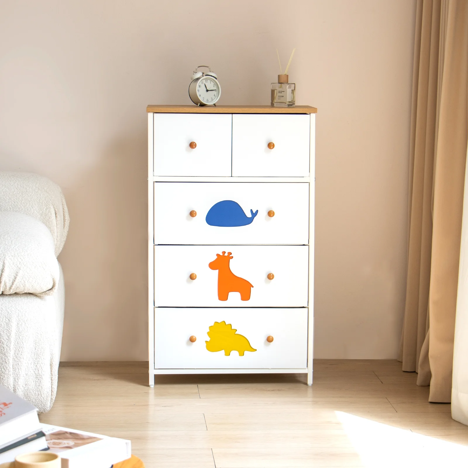 FRAPOW Dresser for Bedroom, Bedside Dresser with 5 Drawers, Chest of Drawers for Kids Adult, White