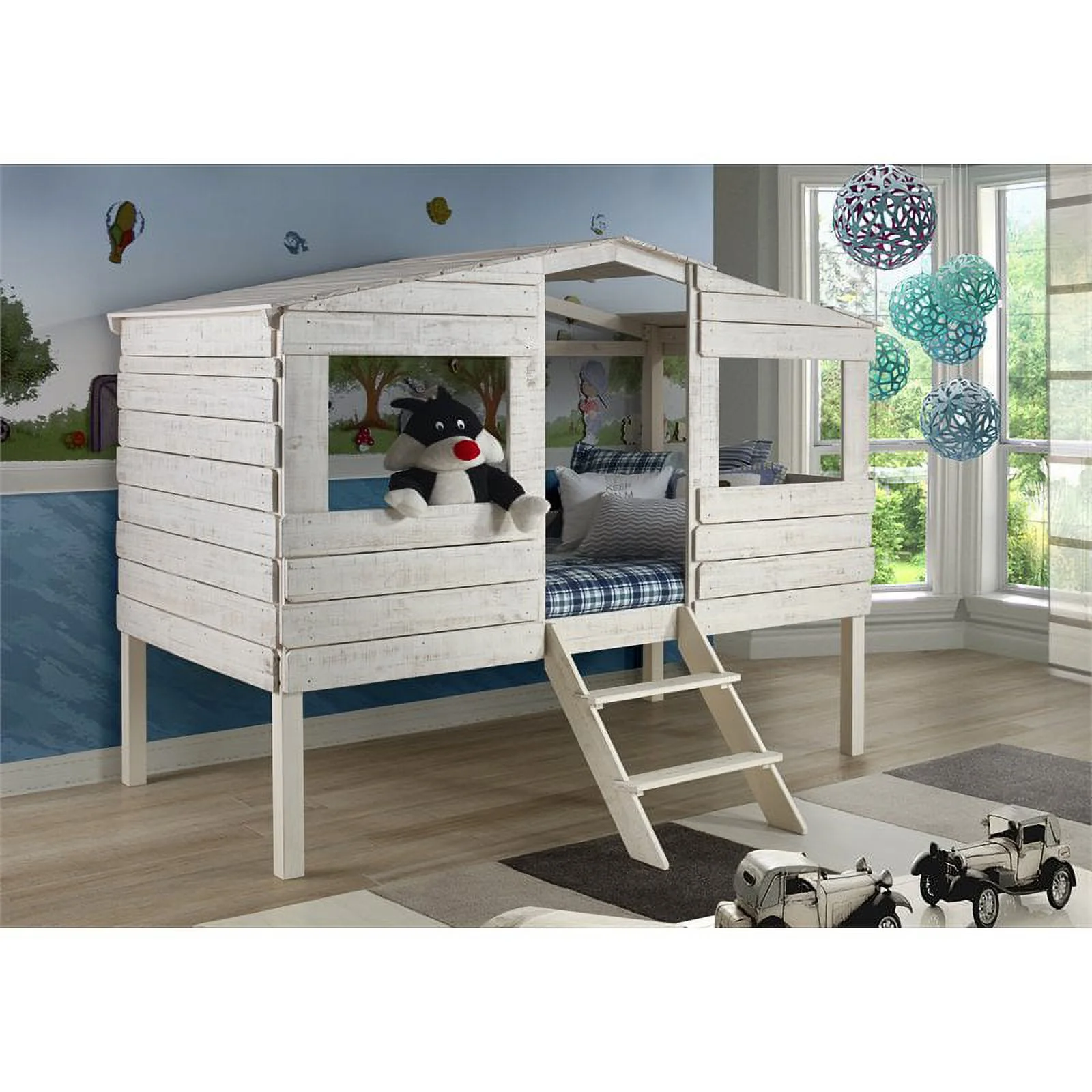 Rosebery Kids Twin Solid Wood Loft Bed in Rustic Sand Finish