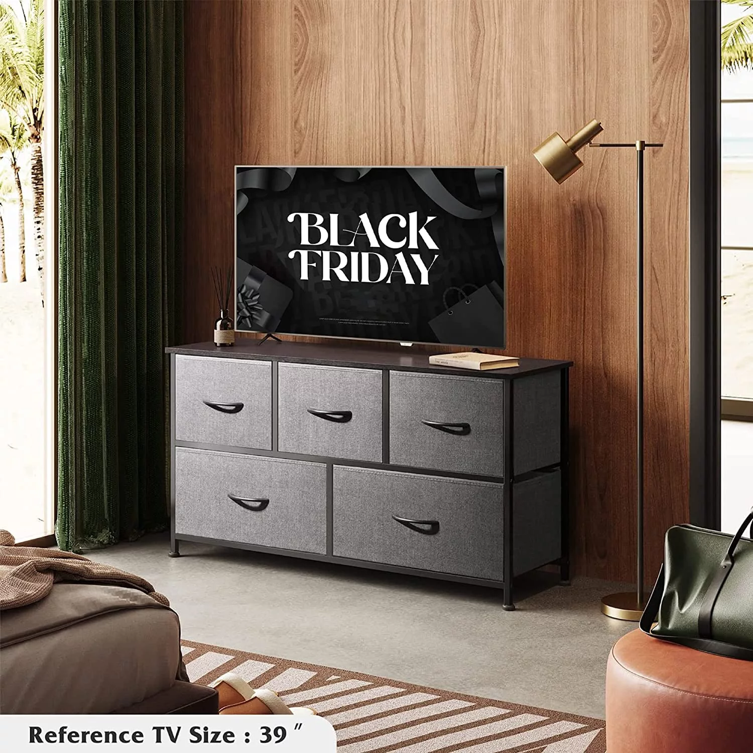 5-Drawer Dresser,Multi Function TV Cabinet，39.4