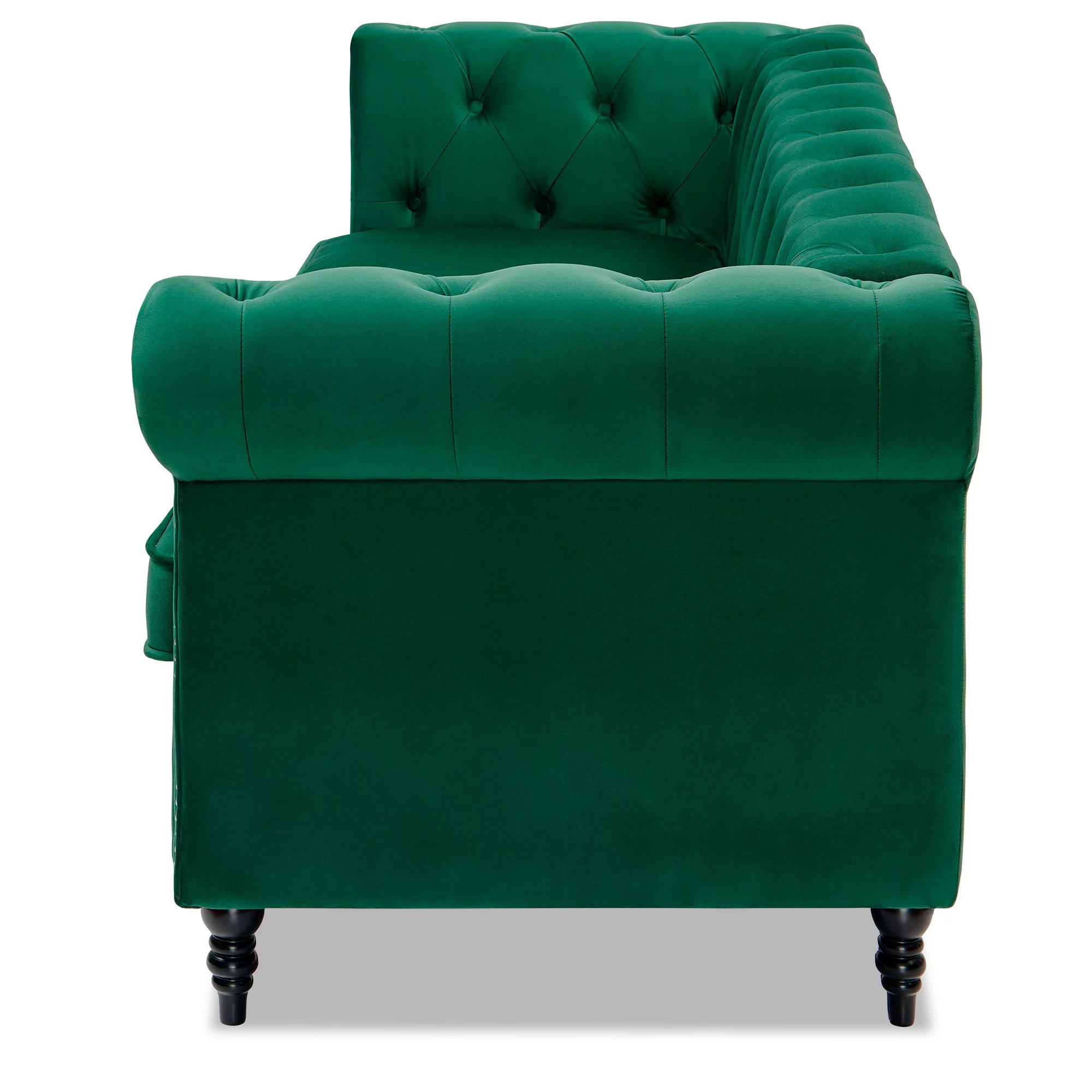 Kinmars Tufted Chesterfield Velvet 3 Seater Sofa, Large Sofa with Rolled Arms (Green)