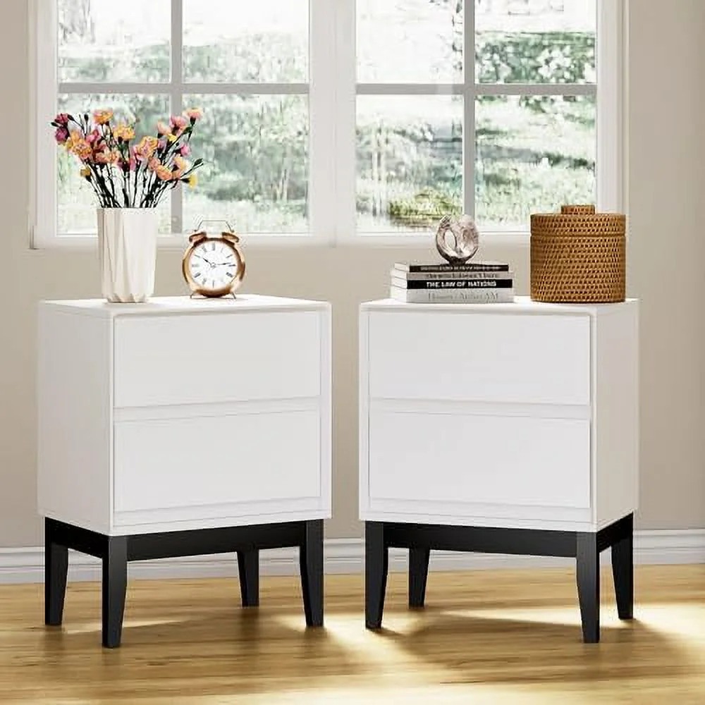 Nightstands Set of 2 2 Drawer Dresser for Bedroom Bedside Table with 2 Drawers Night Stand for Bedroom End Table for Living Room White