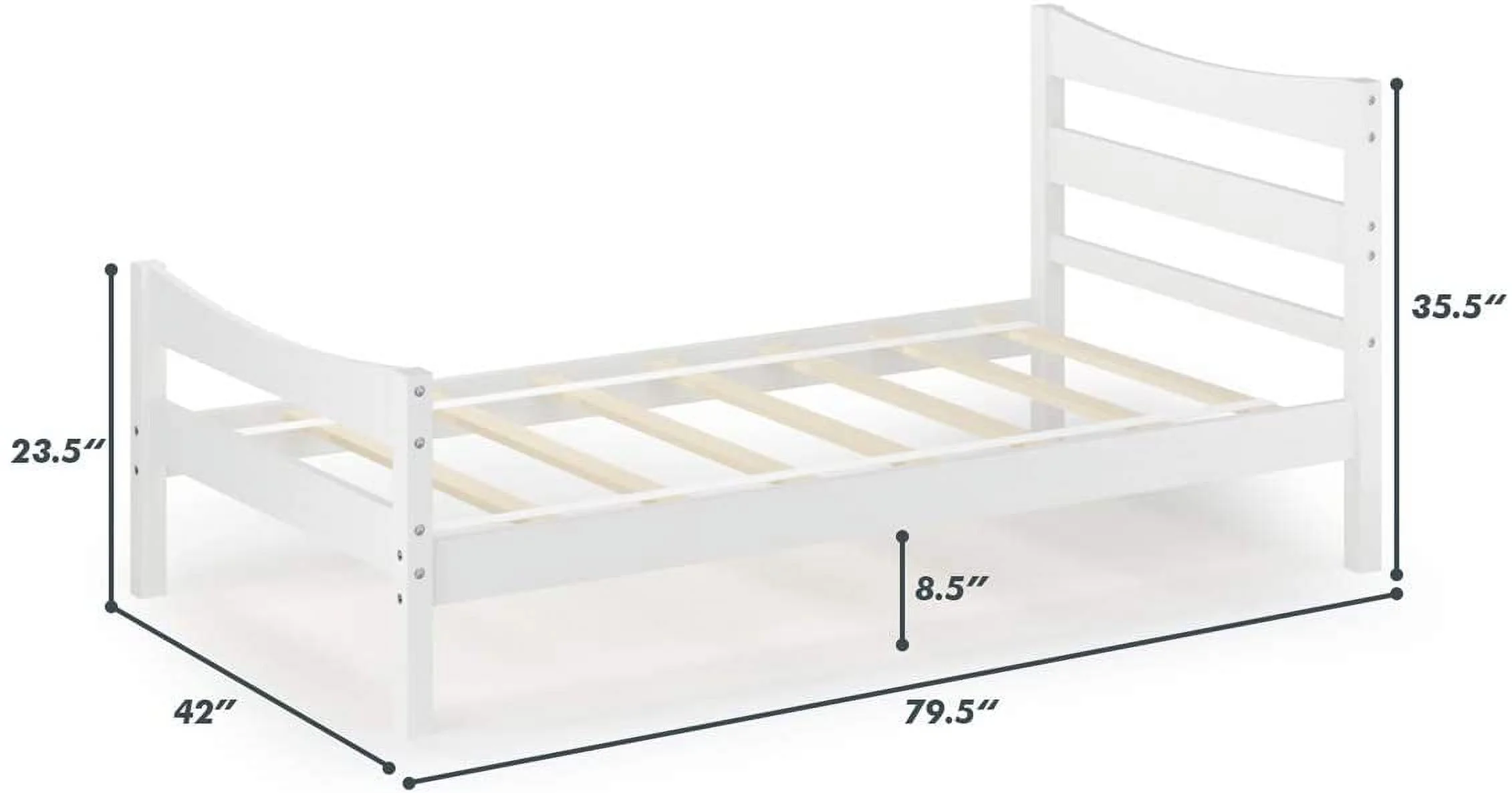 Wood Twin Bed Frame, Modern White Platform Bed w/Headboard & Footboard, Solid Wood Slat Support, No Box Spring Needed, Panel Bed Mattress Foundation for Kids, White