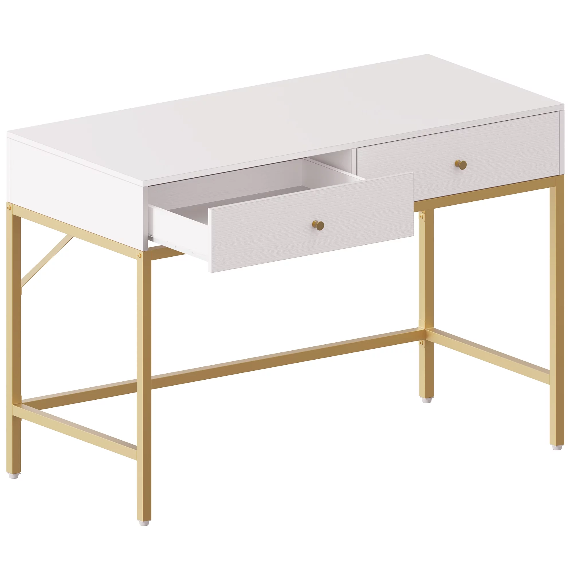 SUPERJARE Vanity Desk with Drawers, 47 inch Computer Desk, Makeup Vanity, Dressing Table for Bedroom, White and Gold