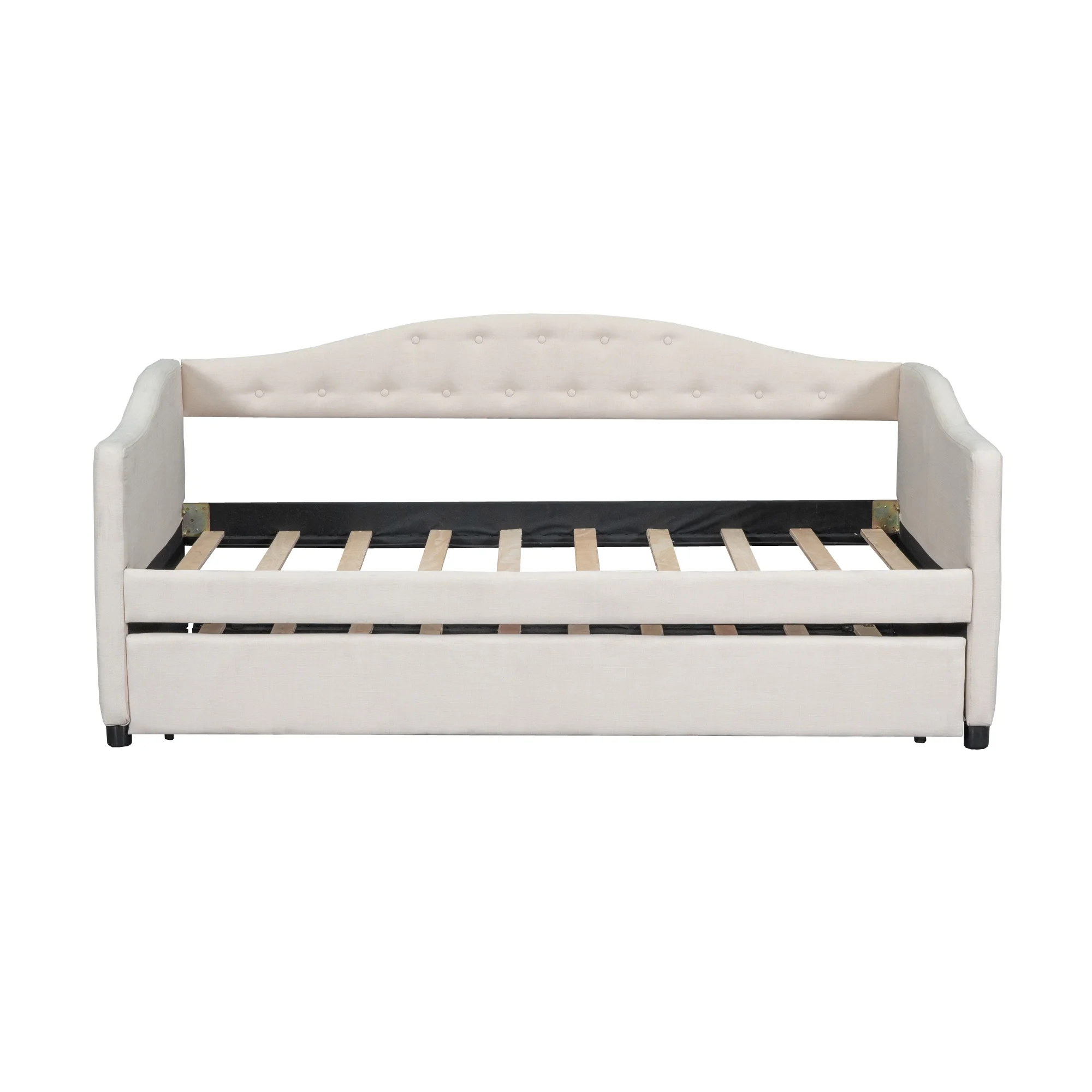 Dawn Whisper Upholstered Twin Size Daybed with Trundle, Beige