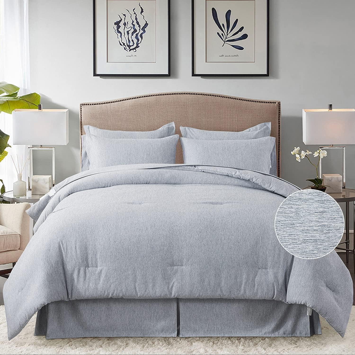 Cal King Comforter Set Bed In A Bag, 8 Piece Cationic Dyeing Comforter Set With 2 Pillow Shams And Sheet Set, Ultra Soft All Season Down Alternative Comforter Set, Navy