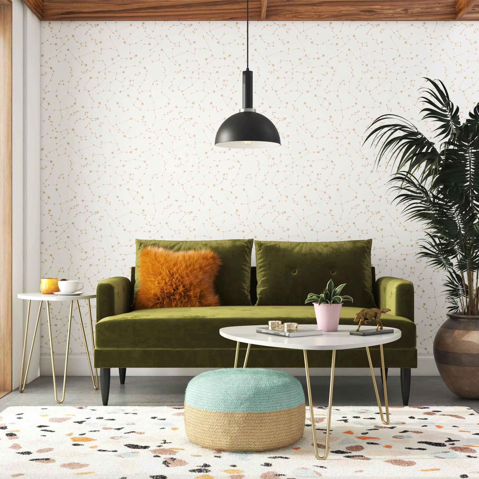 Novogratz Bailey Pillowback Loveseat, Mid-Century Modern Vintage Living Room Furniture, Olive Green Velvet