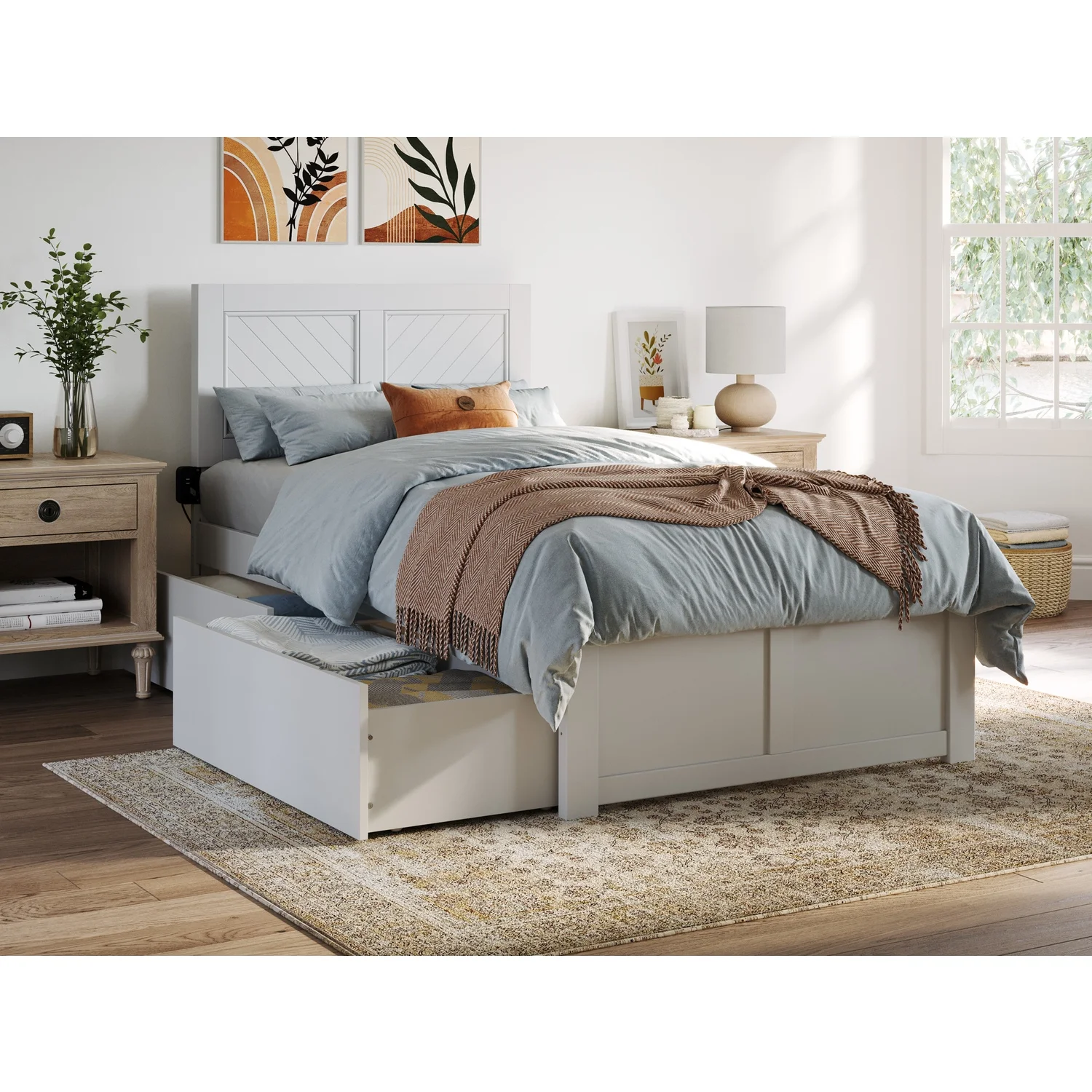 AFI Canyon Wood Twin XL Size Platform Bed with Set of 2 Drawers in White