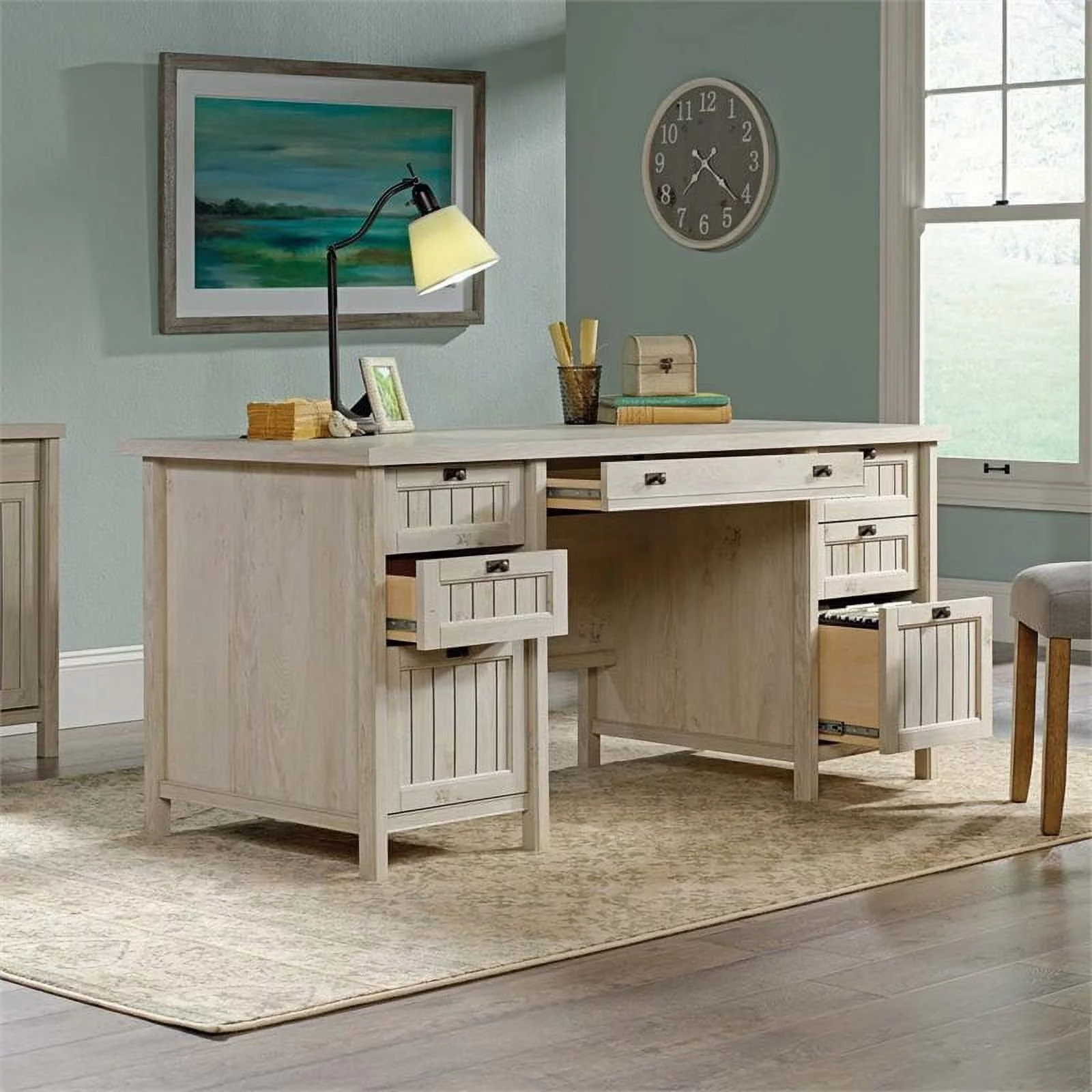 Sauder Costa Engineered Wood Executive Desk in Chalked Chestnut