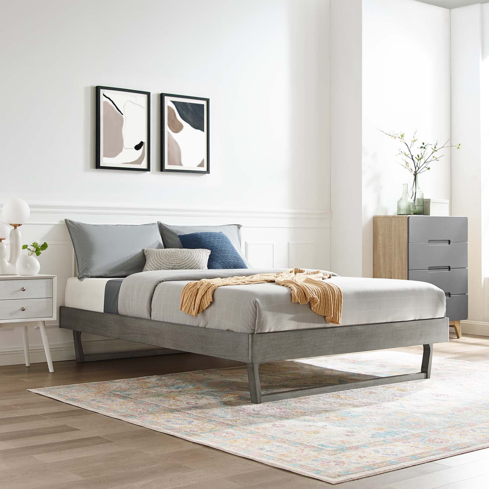Modway Billie Twin Wood Platform Bed Frame in Gray
