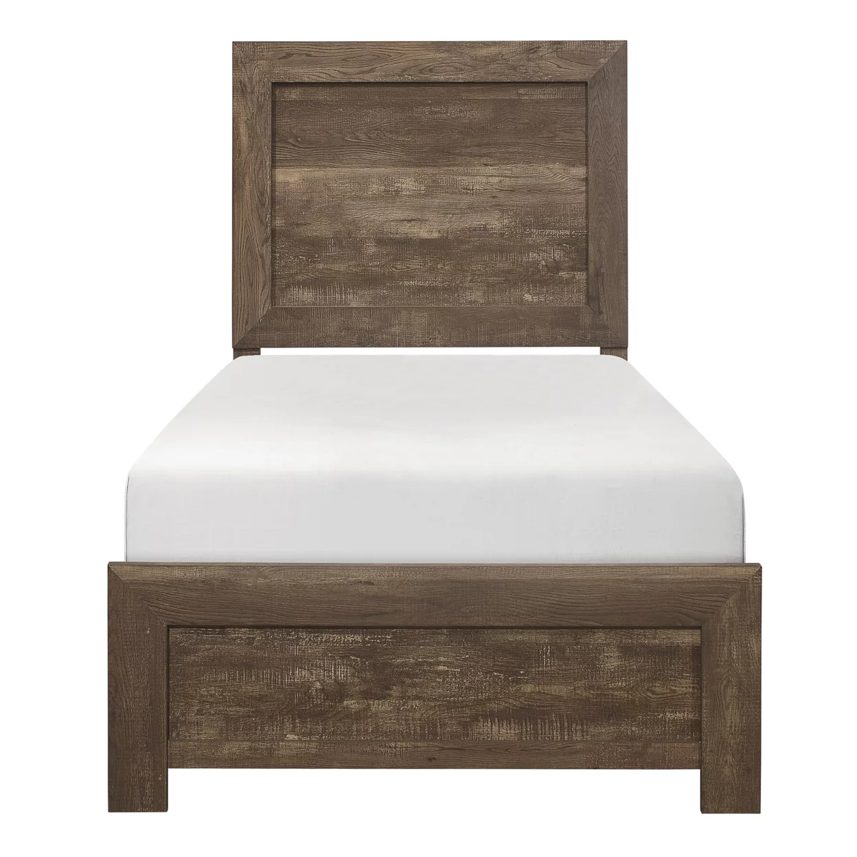 Rustic Panel Design Wooden Twin Size Bed with Block Legs Support, Brown- Saltoro Sherpi