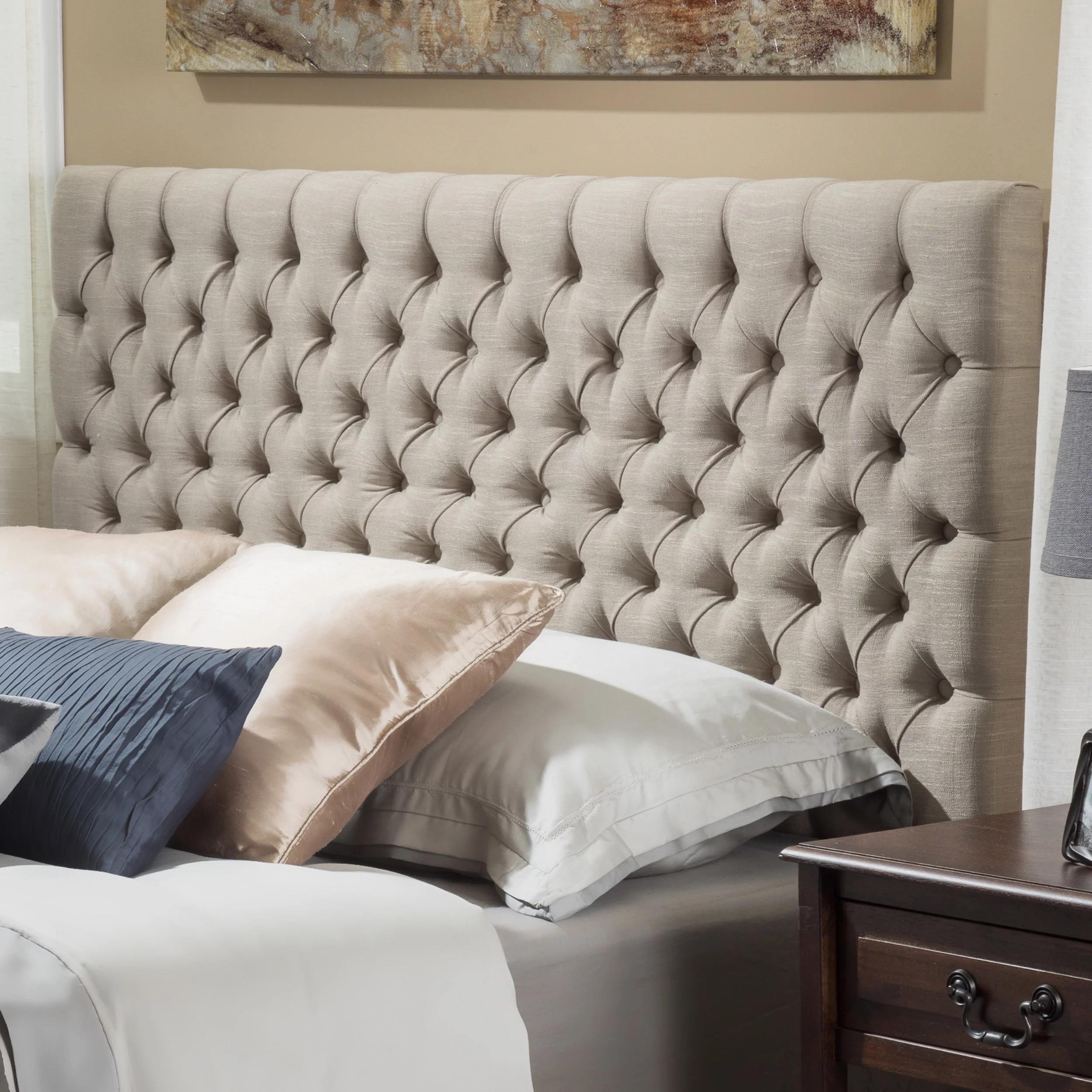 Everston Beige Fabric Upholstered Queen and Full Headboard
