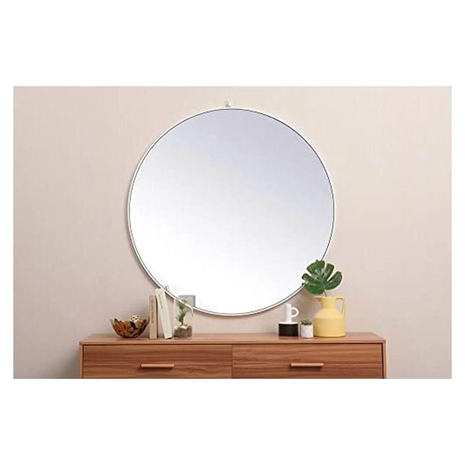 Metal frame round mirror with decorative hook 45 inch in Blue