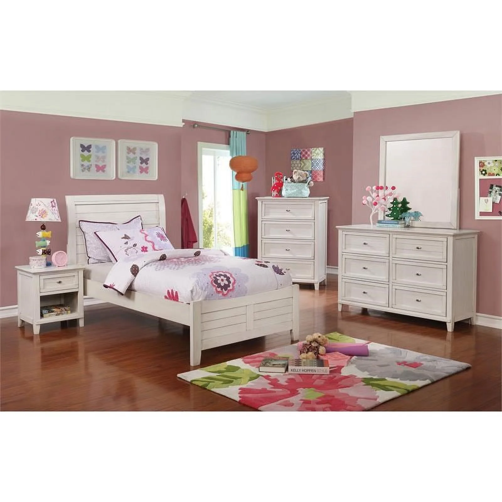 Roseberry Kids Transitional Wood Full Bed with Curved Headboard in White