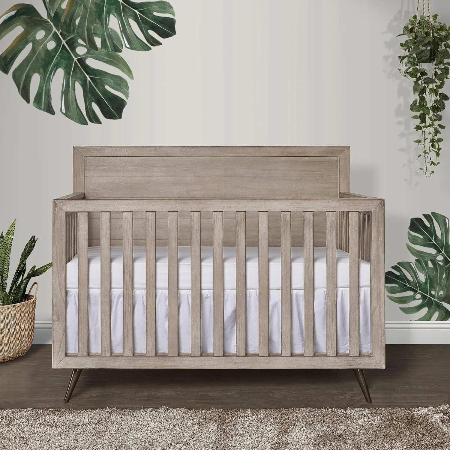 Evolur Stilnovo Mid Century 4-in-1 Convertible Crib in Windsor Oak Grey, Greenguard Gold Certified , 56x Inch (Pack of 1)