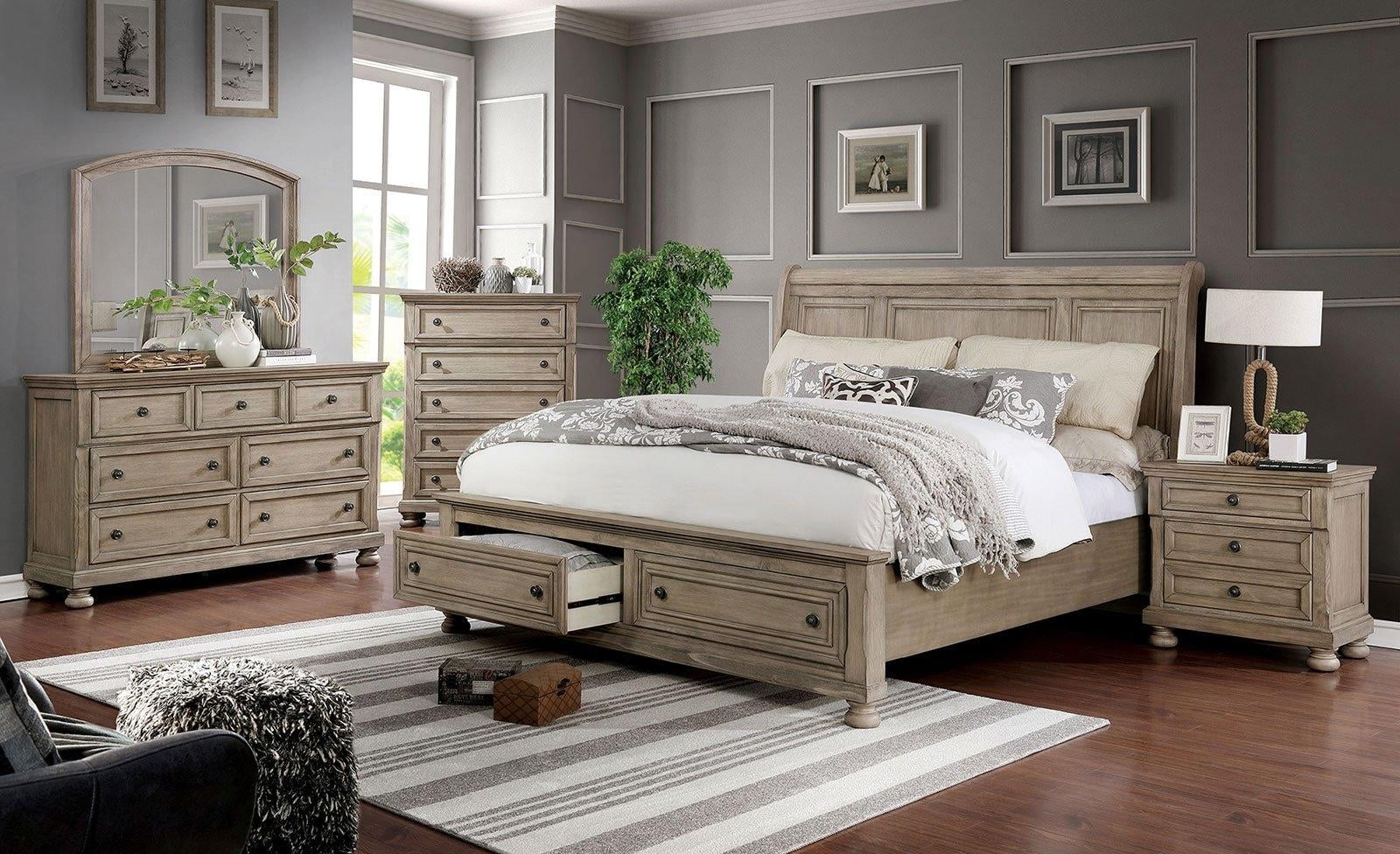 Transitional Gray Solid Wood Queen Bedroom Set 6pcs FOA CM7568 Wells