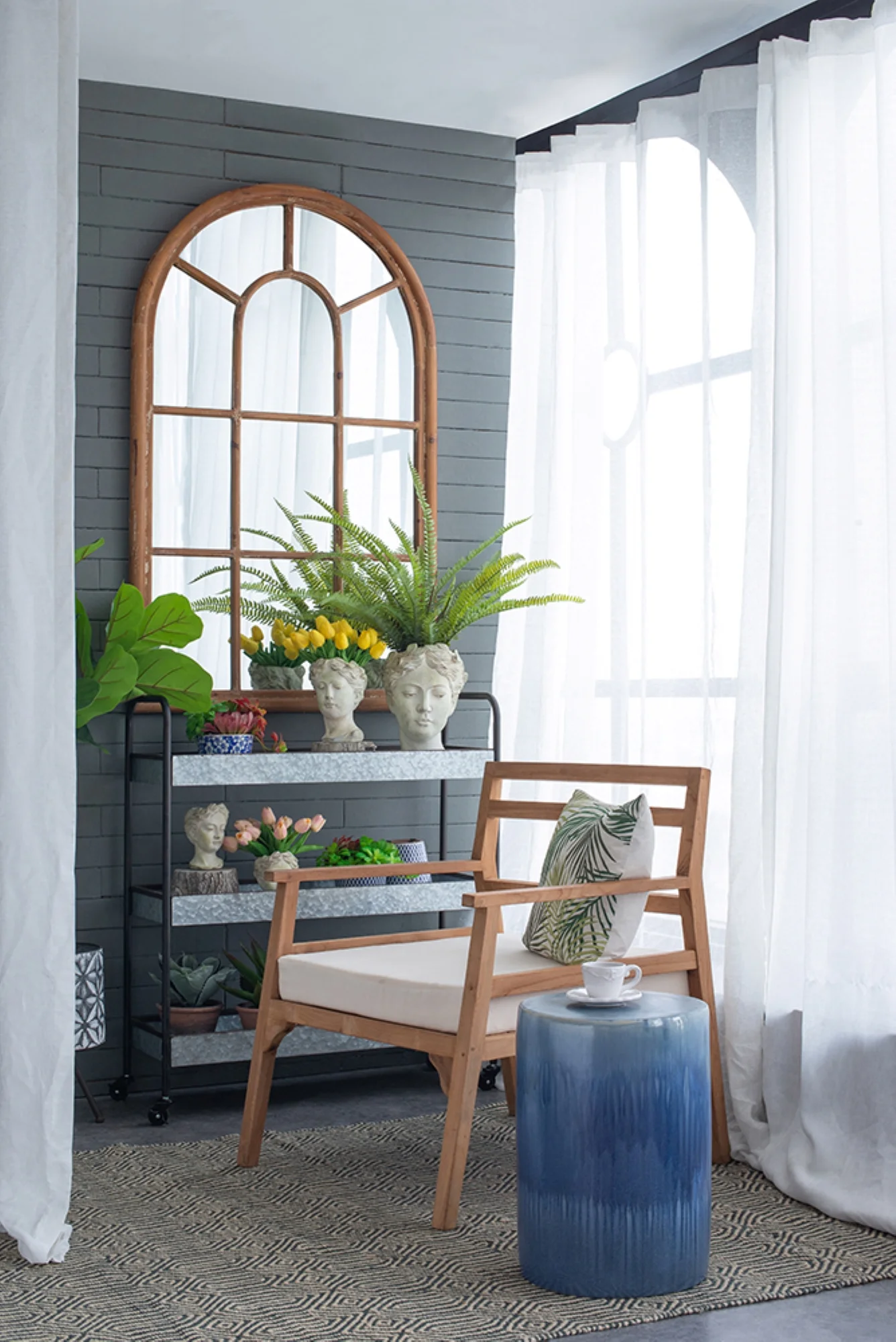 CC Home Furnishings Large Arched Shape Wall Mirror with Frame - 4.5' - Brown