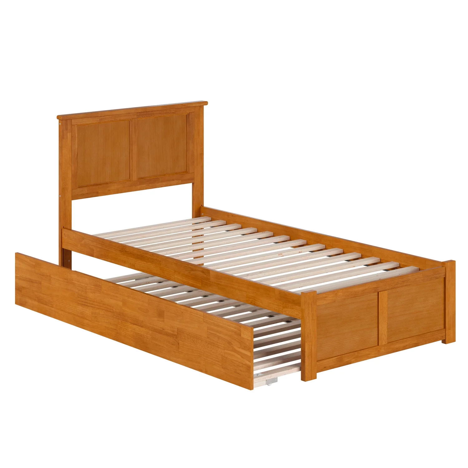 Madison Twin XL Wood Platform Bed with Footboard and TXL Trundle in Light Toffee