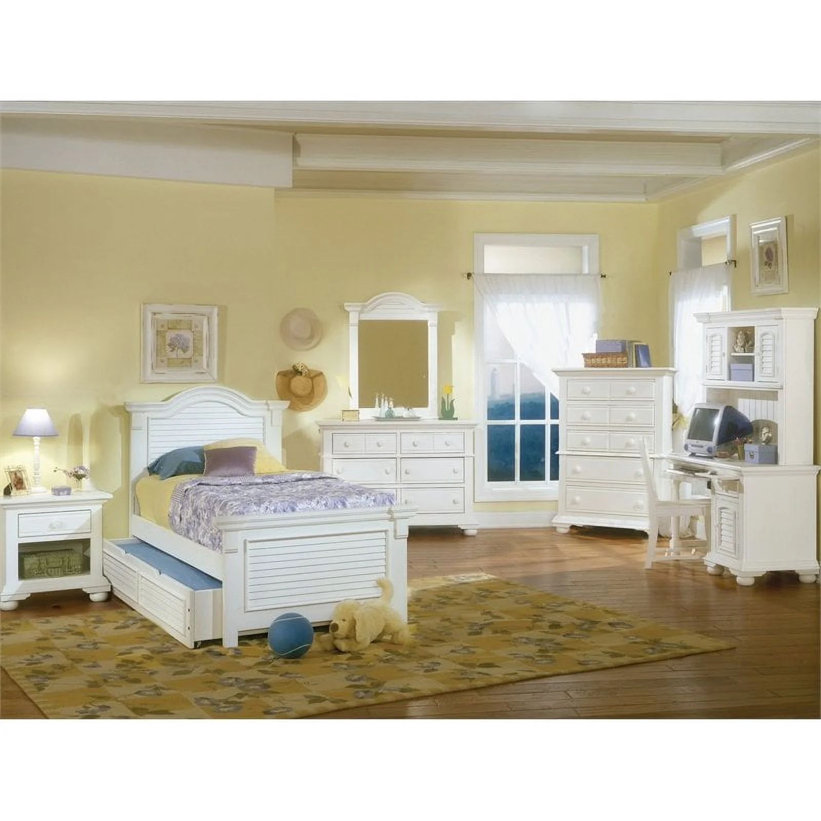 American Woodcrafters Cottage Traditions White Wood Double Dresser and Mirror