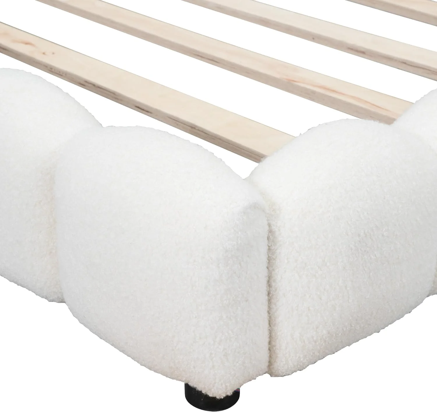 Upholstered Full Size Platform Bed with USB Ports and LED Belt,Wood Teddy Fabric Corner Daybed Frame for Livingroom,Bedroom