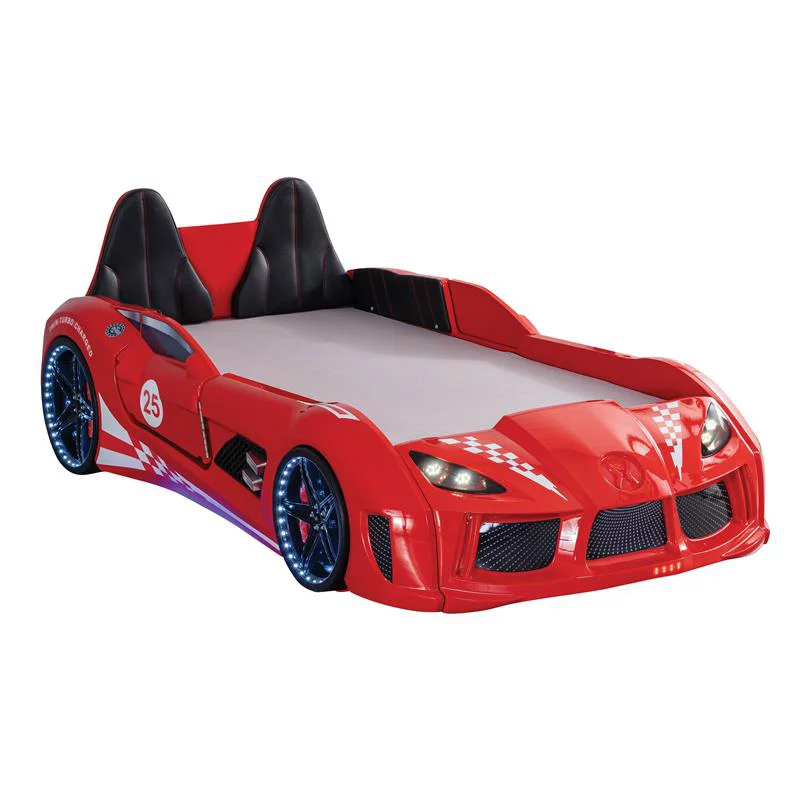 Furniture of America Sonet Plastic Twin Race Car Bed with LED Light in Red