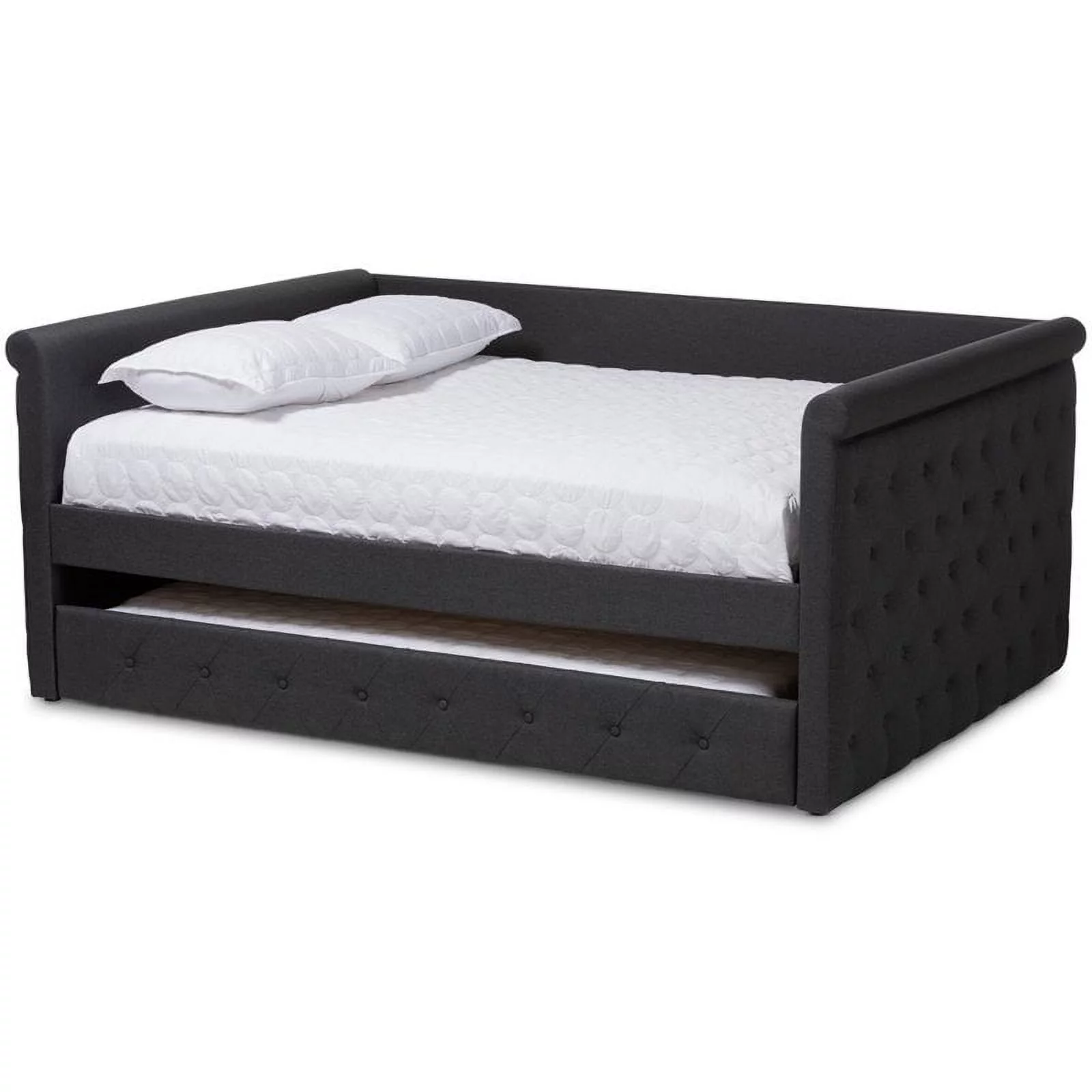 Bowery Hill Fabric Tufted Full Daybed with Trundle in Dark Gray