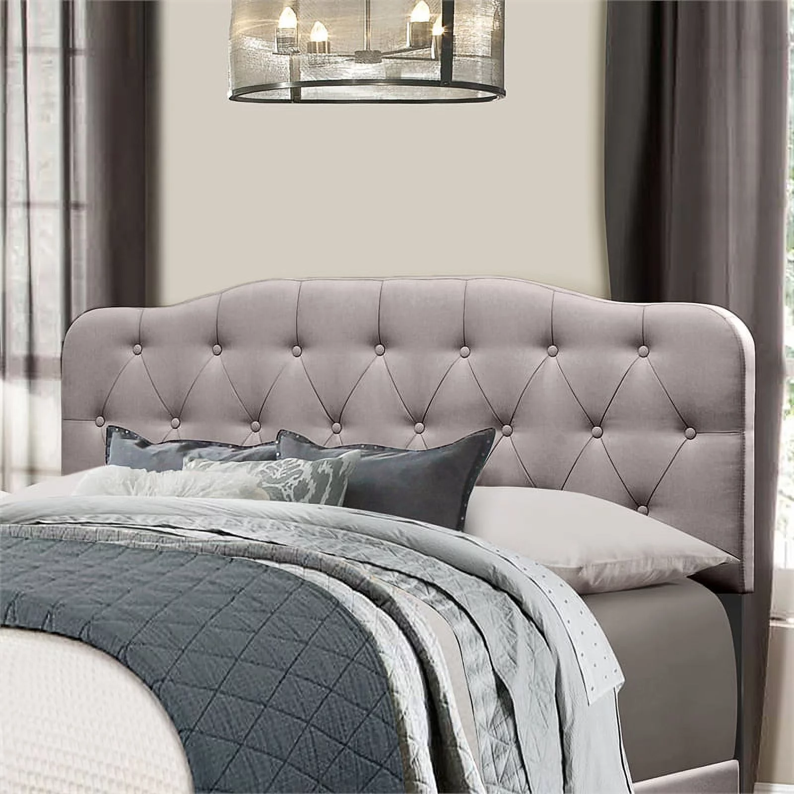 Bowery Hill Upholstered Full/Queen Headboard in Stone Fabric